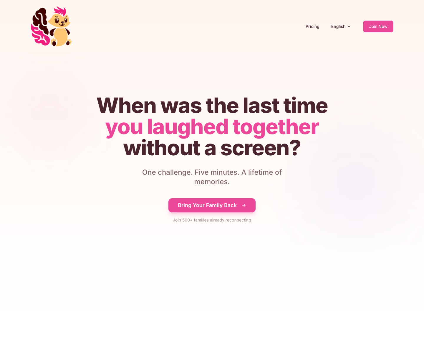 Family Challenge landing page screenshot