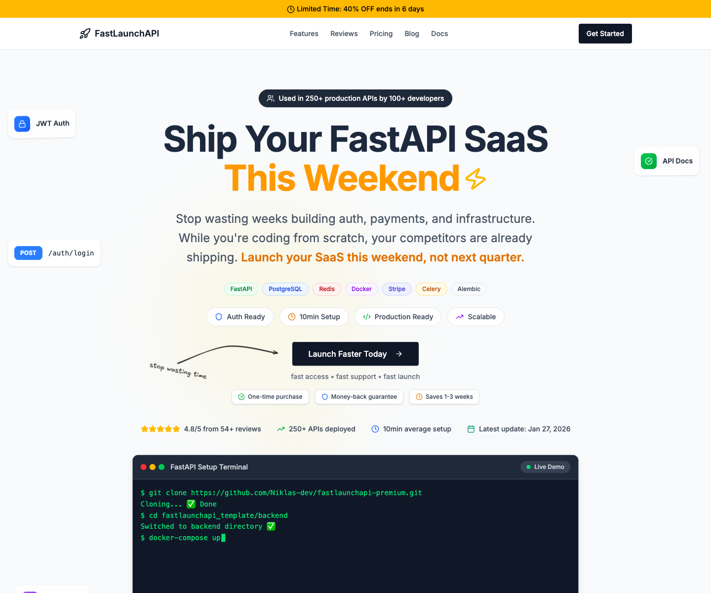 FastLaunchAPI landing page screenshot