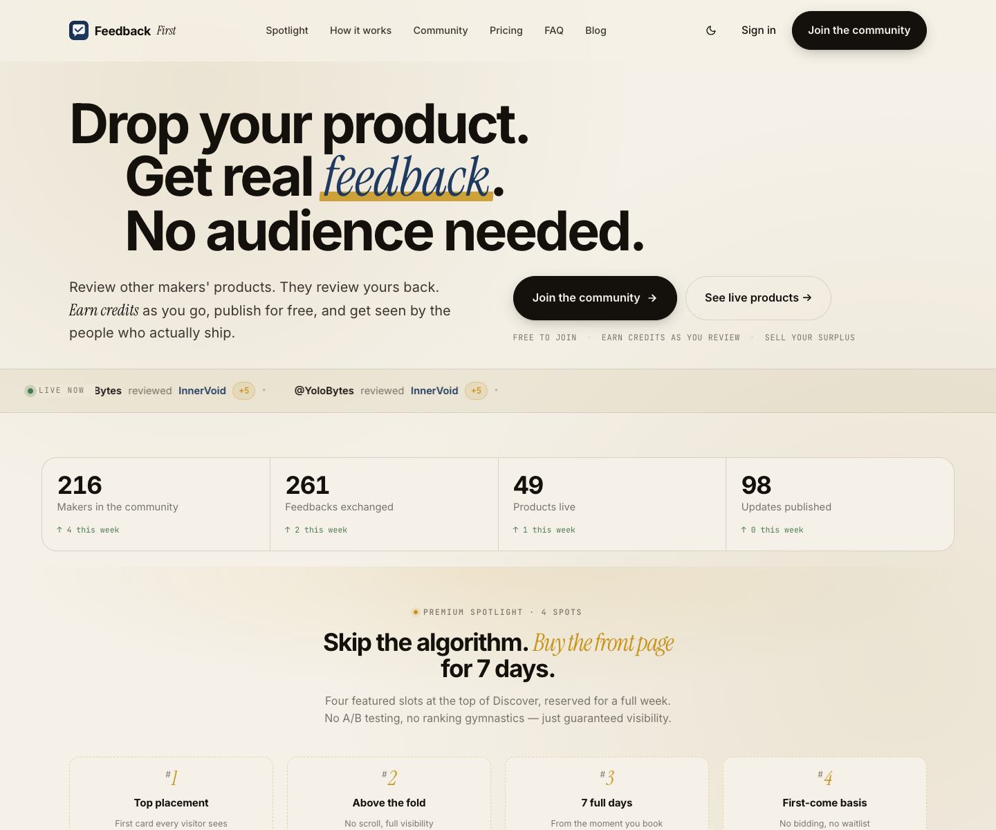 FeedbackFirst landing page screenshot