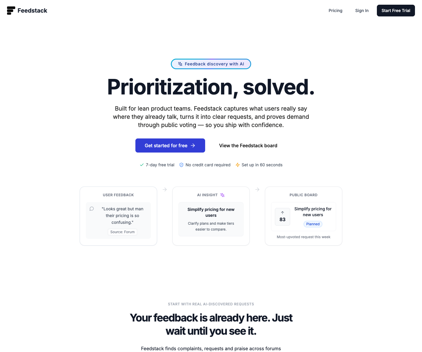 Feedstack landing page screenshot
