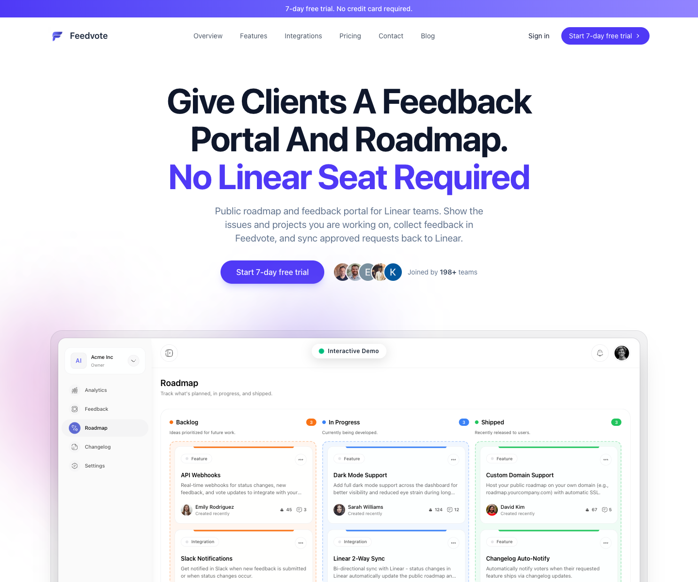 Feedvote landing page screenshot