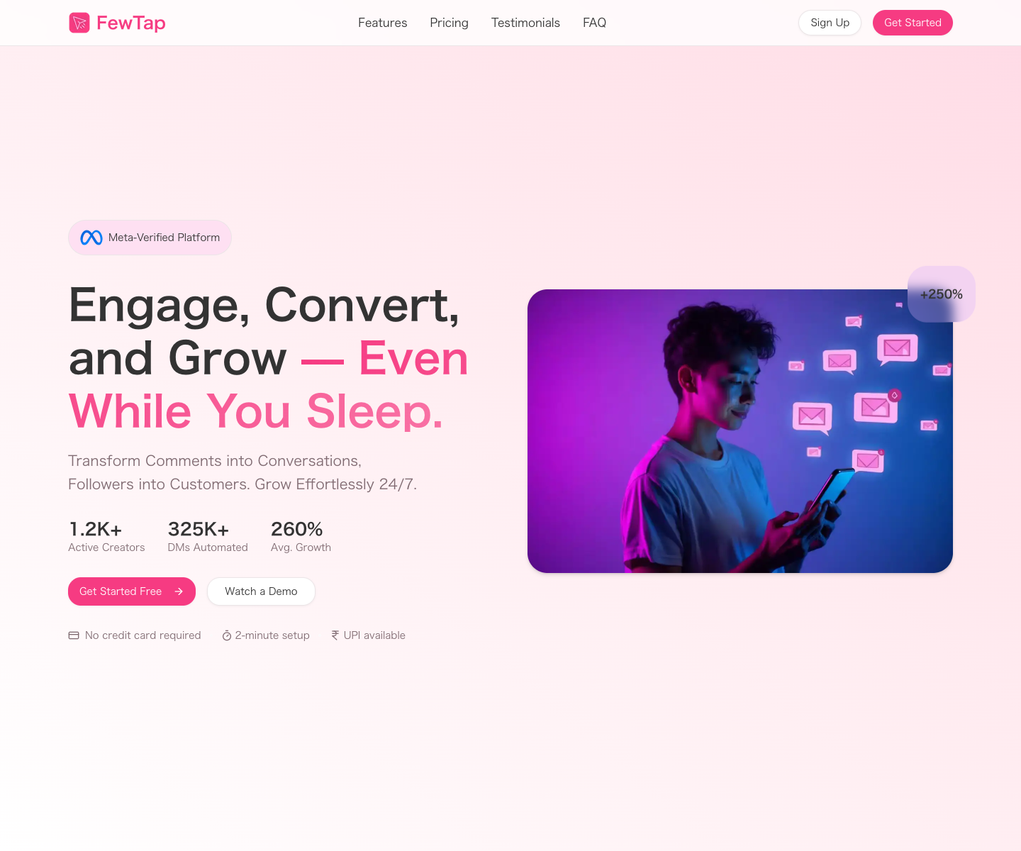 FewTap landing page screenshot