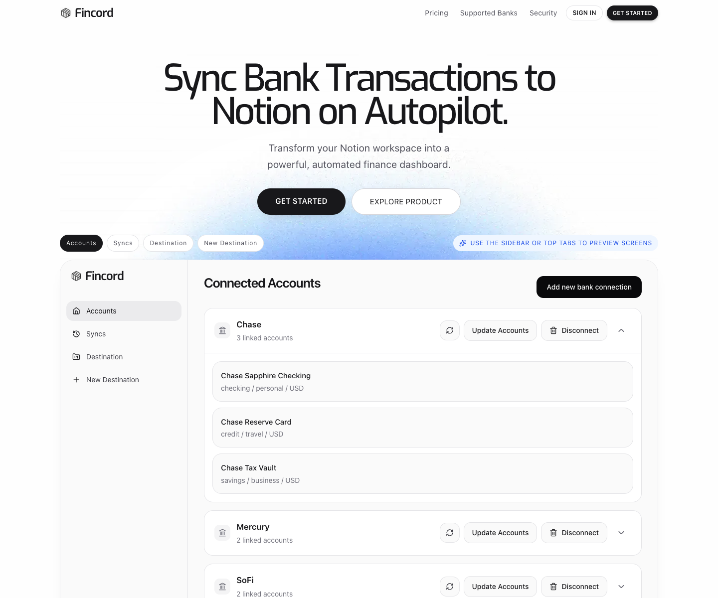 Fincord landing page screenshot