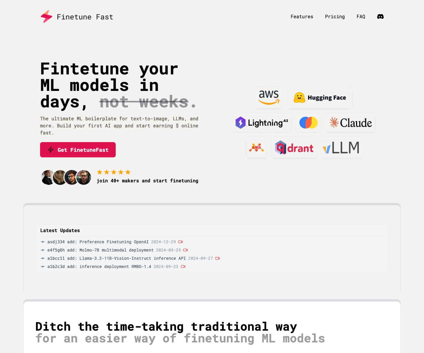 Finetunefast landing page screenshot