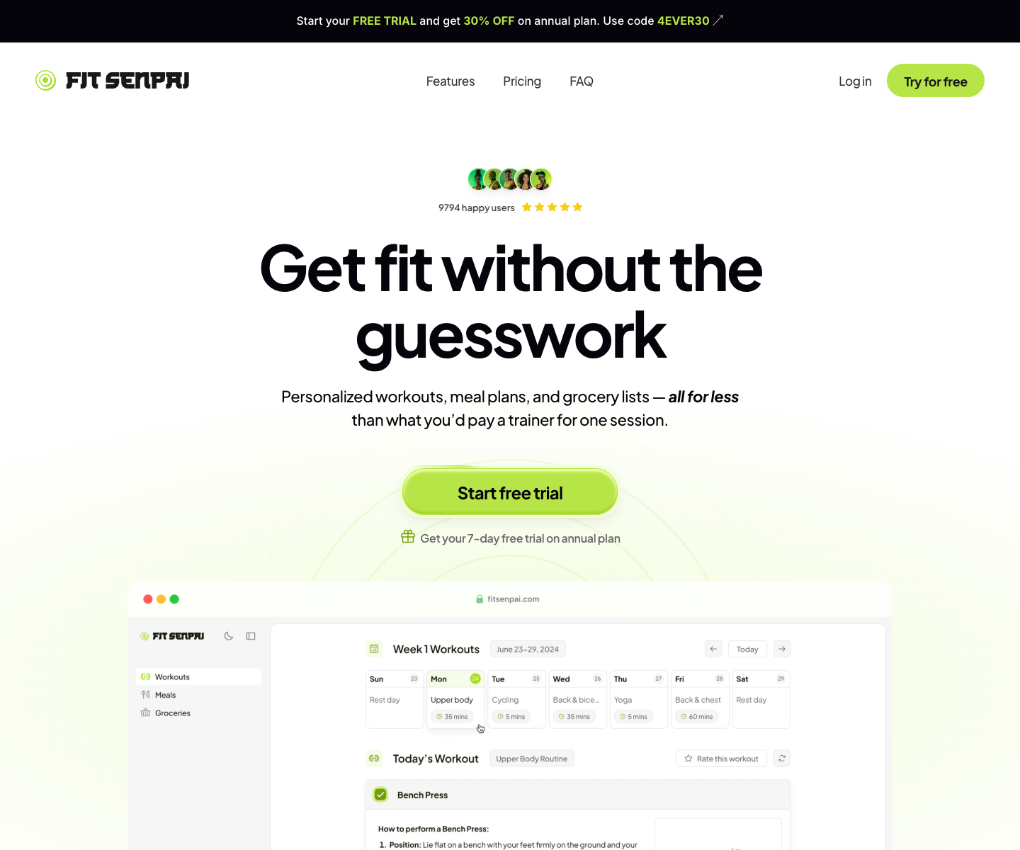 Fit Senpai landing page screenshot
