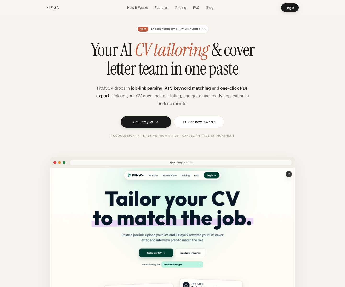 fitmycv landing page screenshot