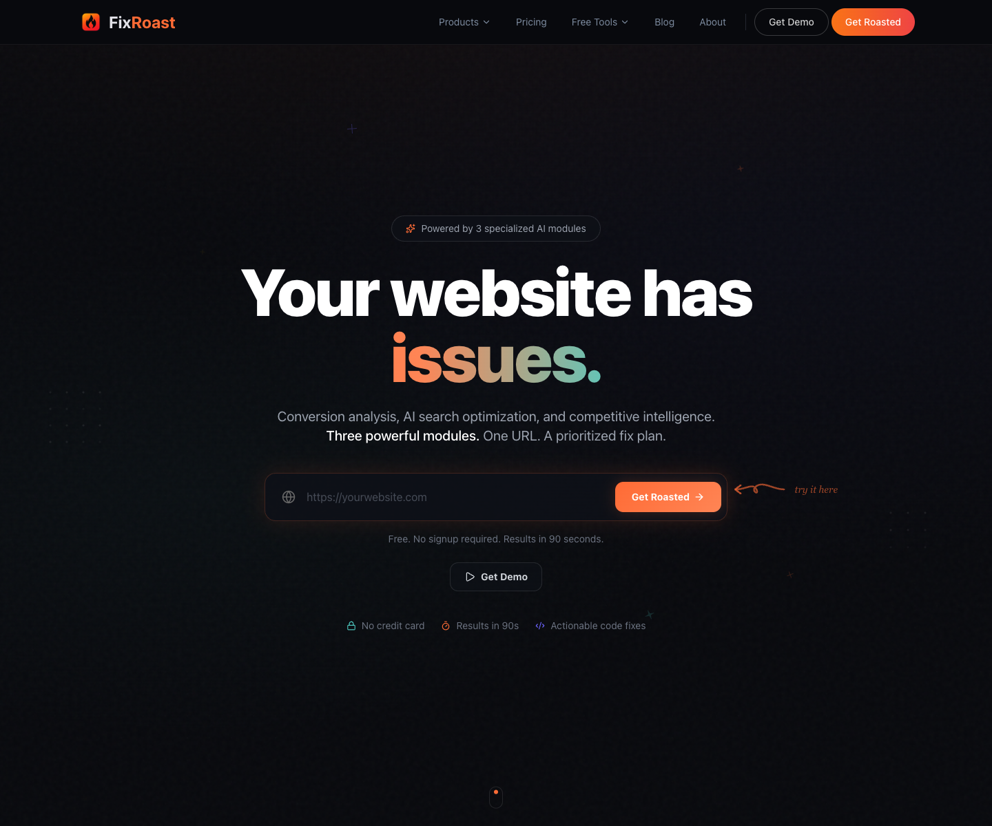 Fixroast landing page screenshot