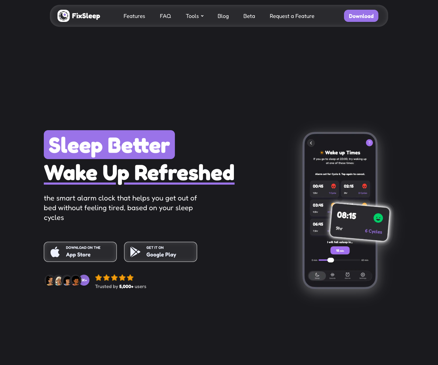 FixSleep landing page screenshot