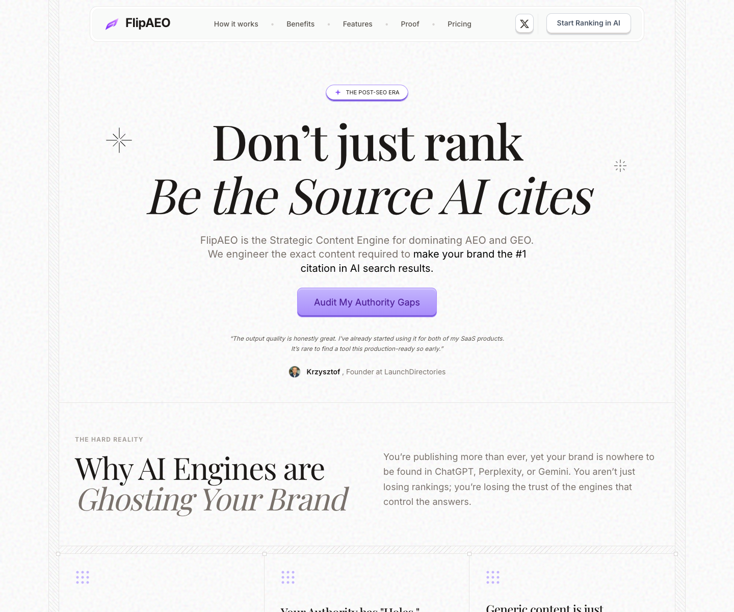 FlipAEO landing page screenshot