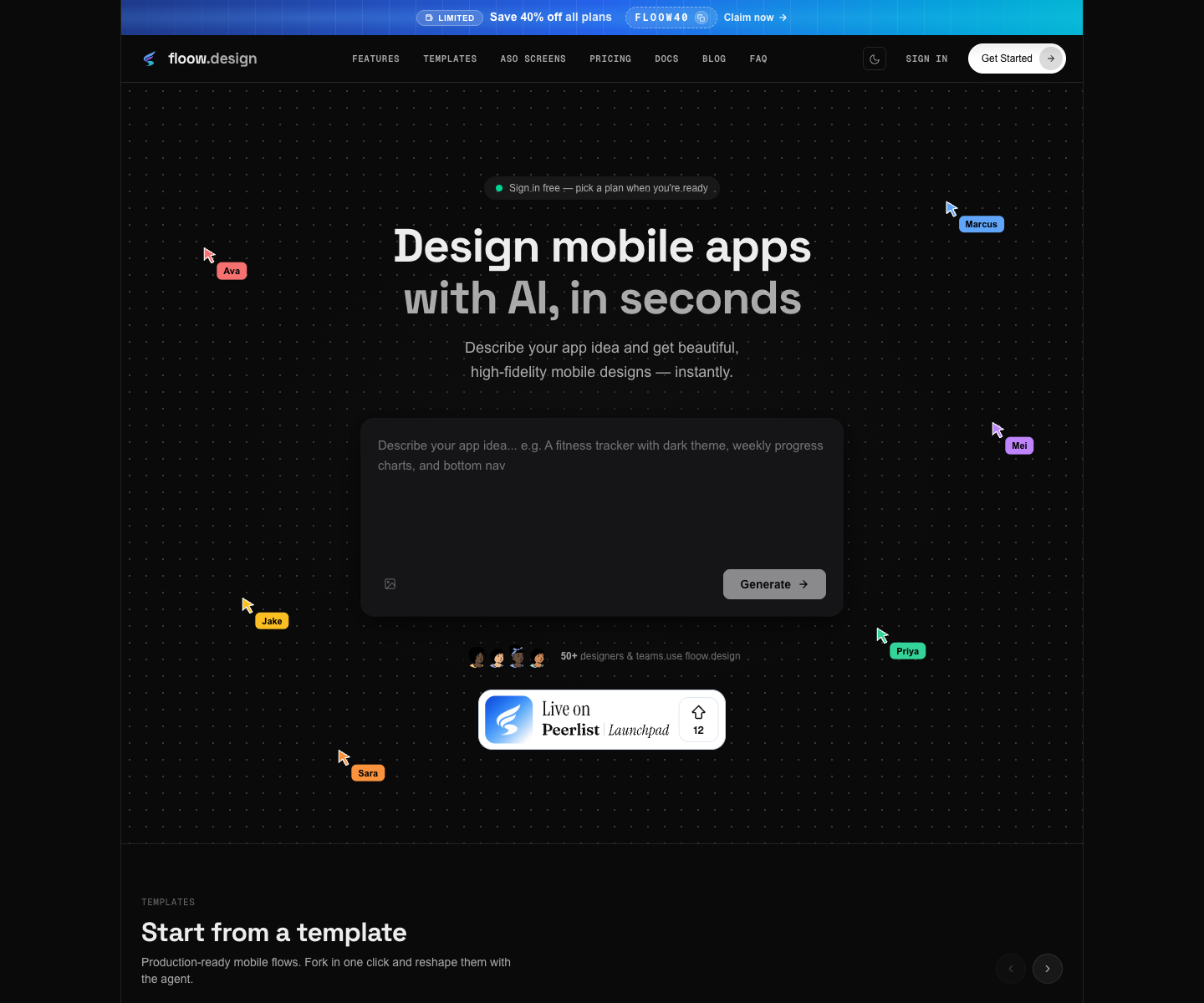 Floow landing page screenshot