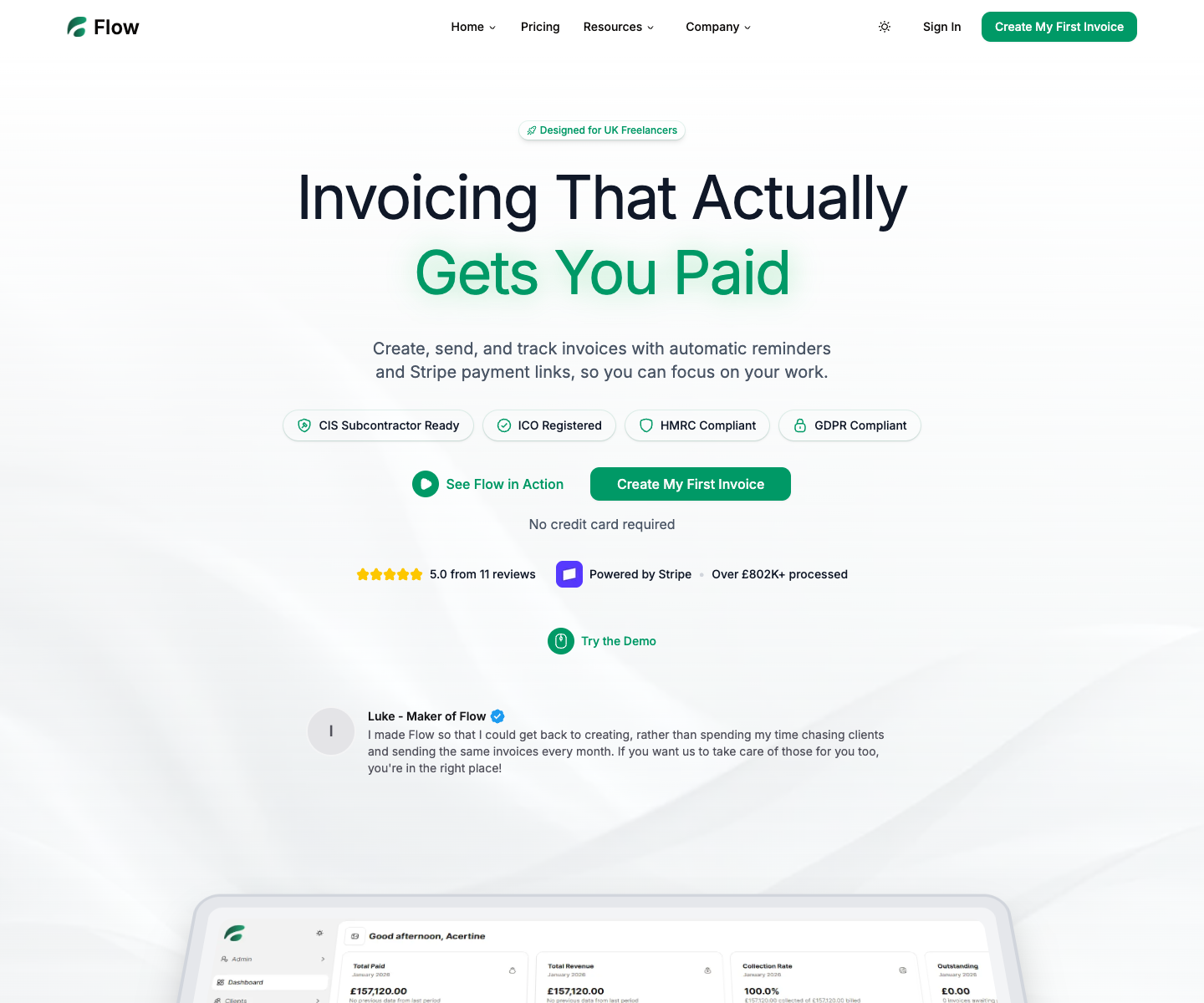 Flow landing page screenshot