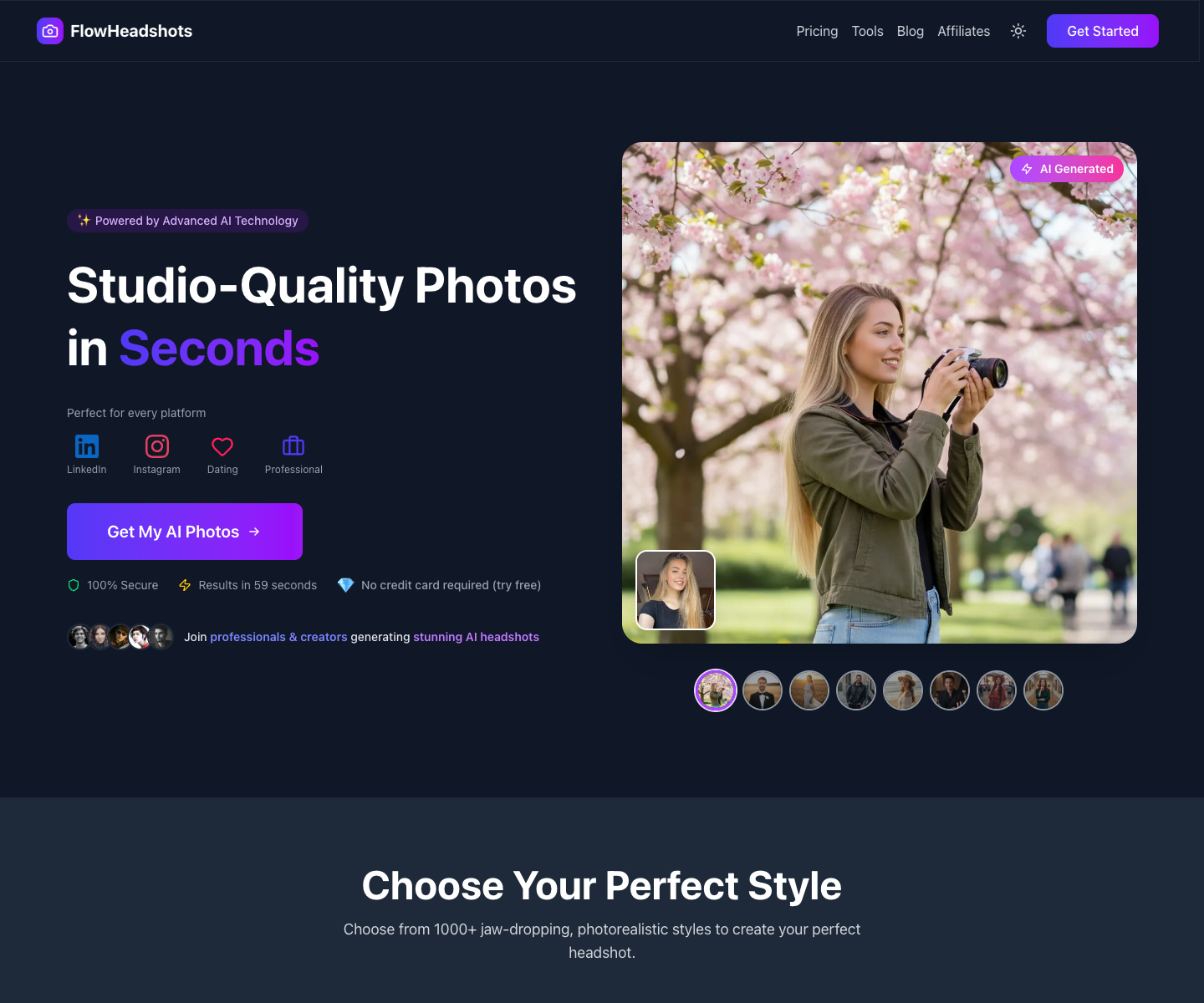 FlowHeadshots landing page screenshot