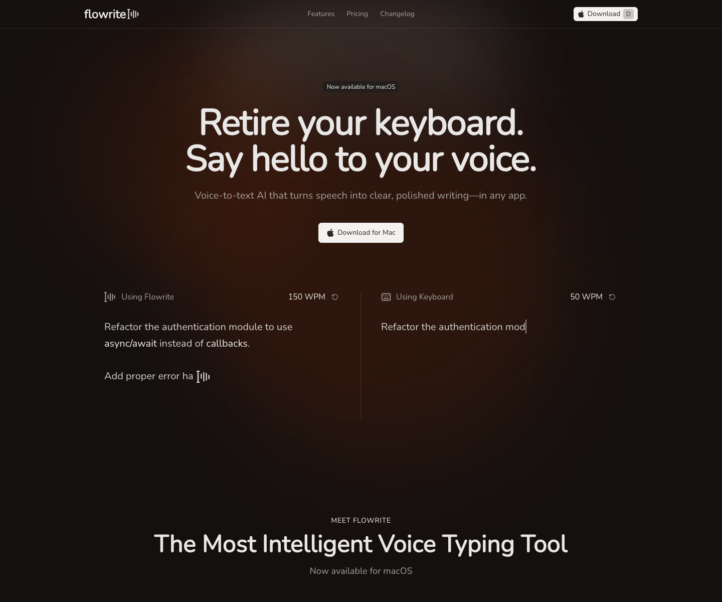Flowrite landing page screenshot