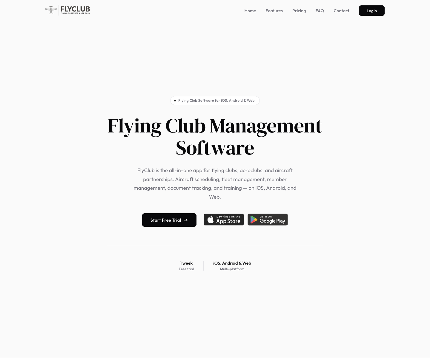FlyClub landing page screenshot