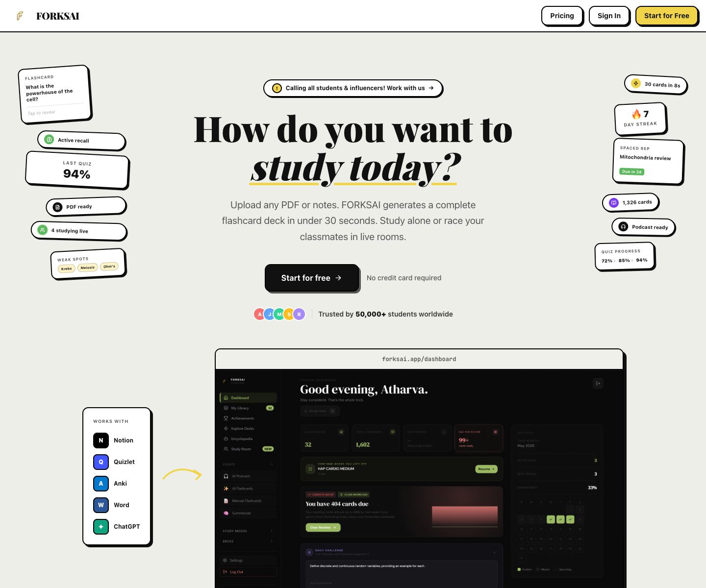 FORKS landing page screenshot