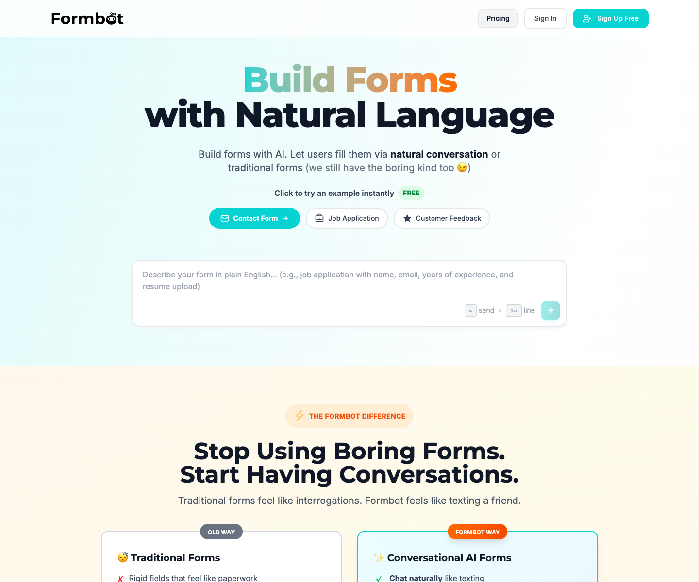 Formbot landing page screenshot