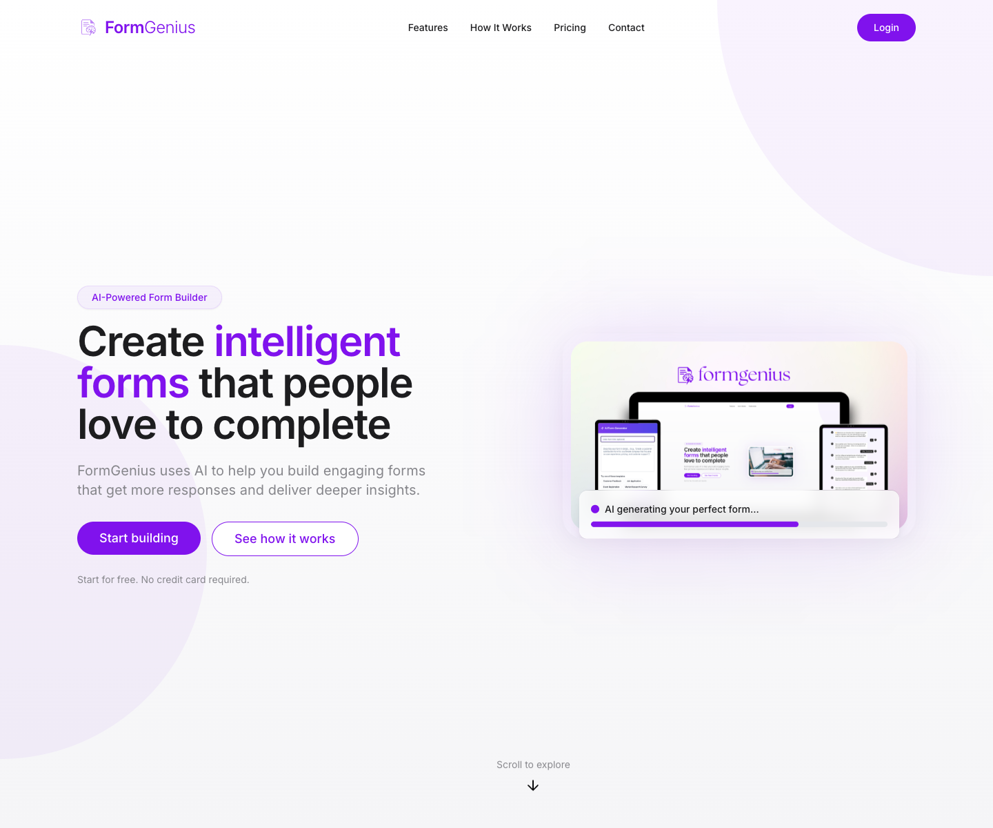 FormGenius landing page screenshot
