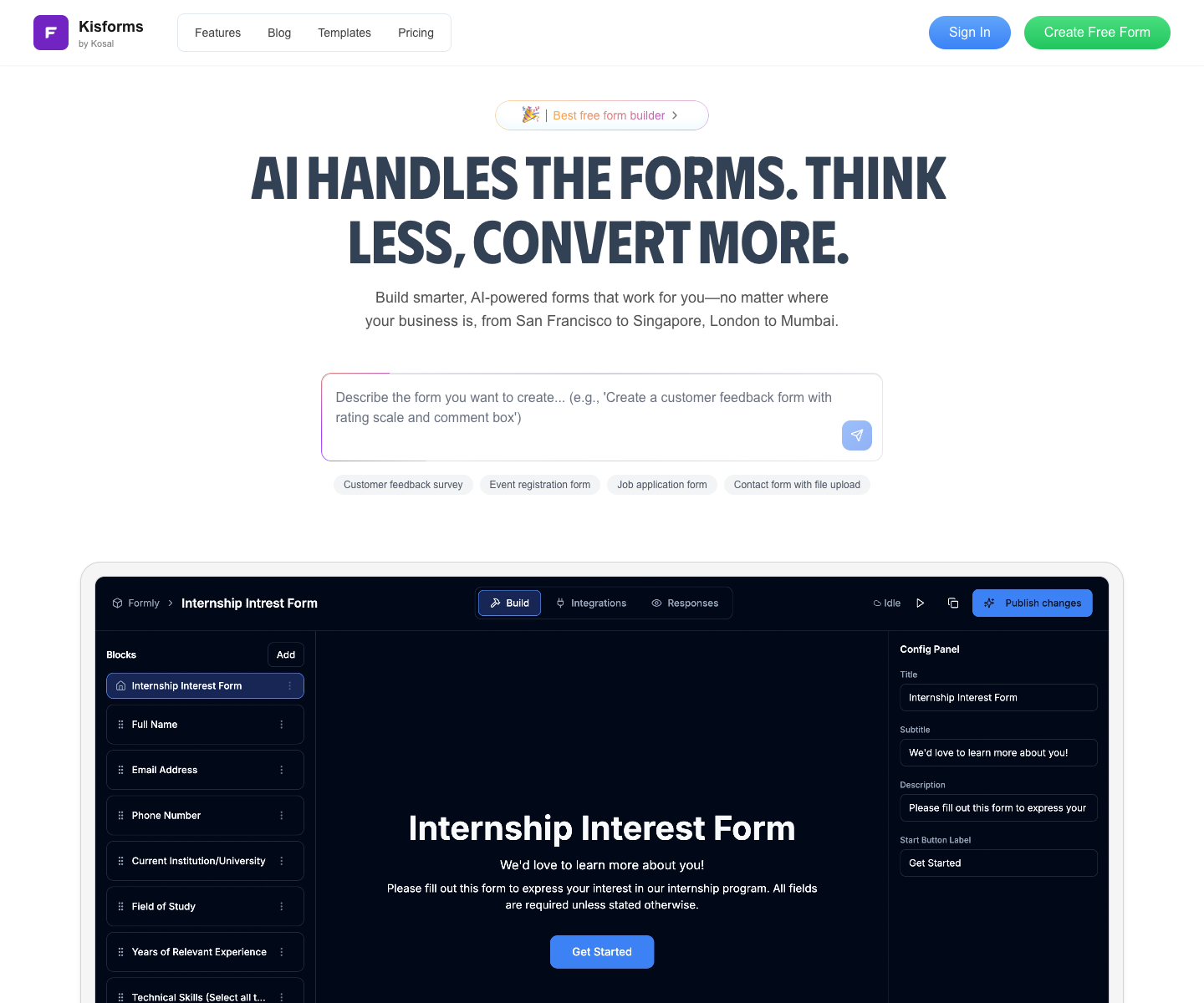 Formly landing page screenshot