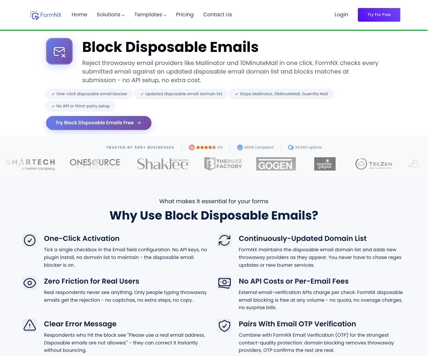 FormNX landing page screenshot