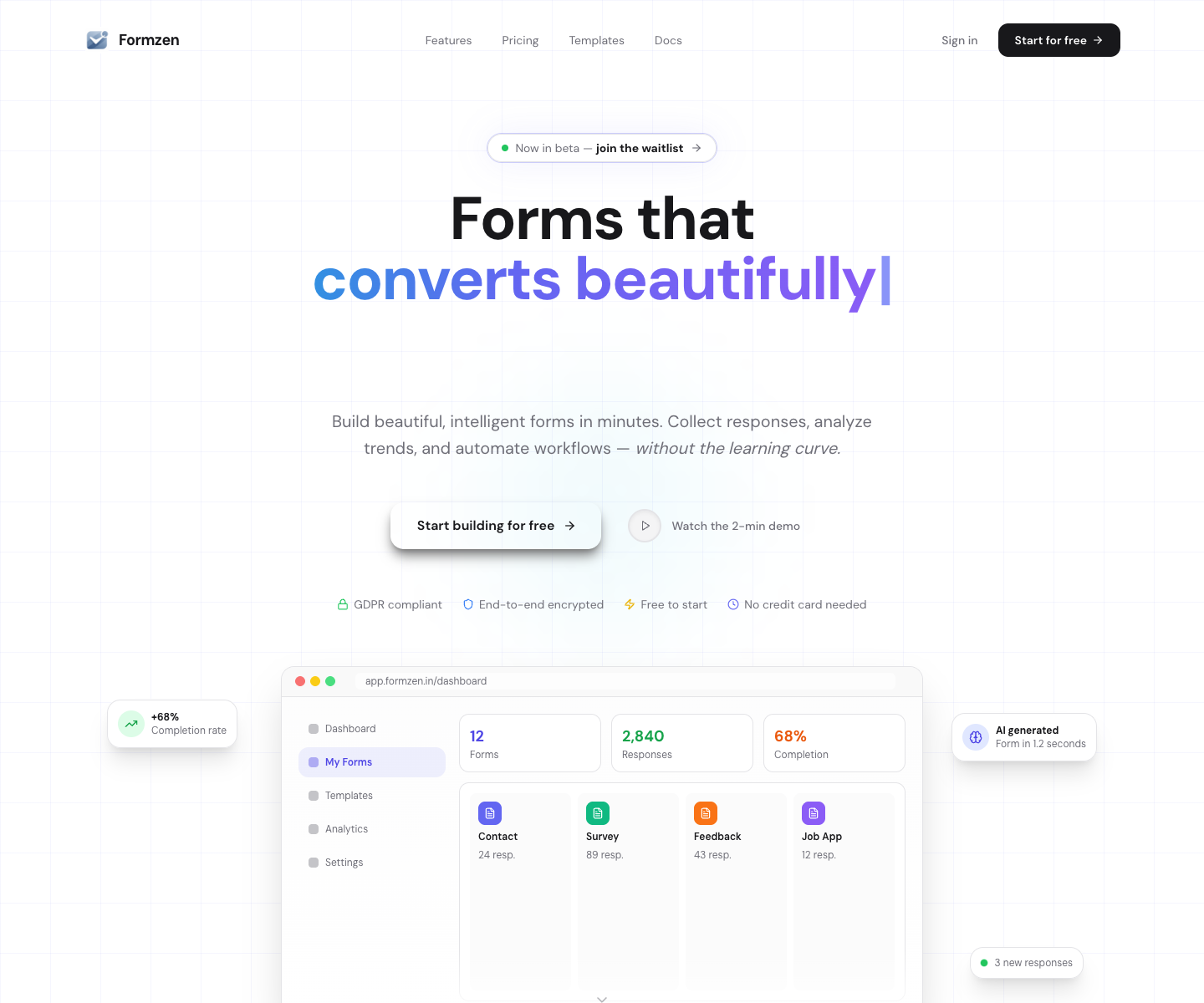 Formzen landing page screenshot