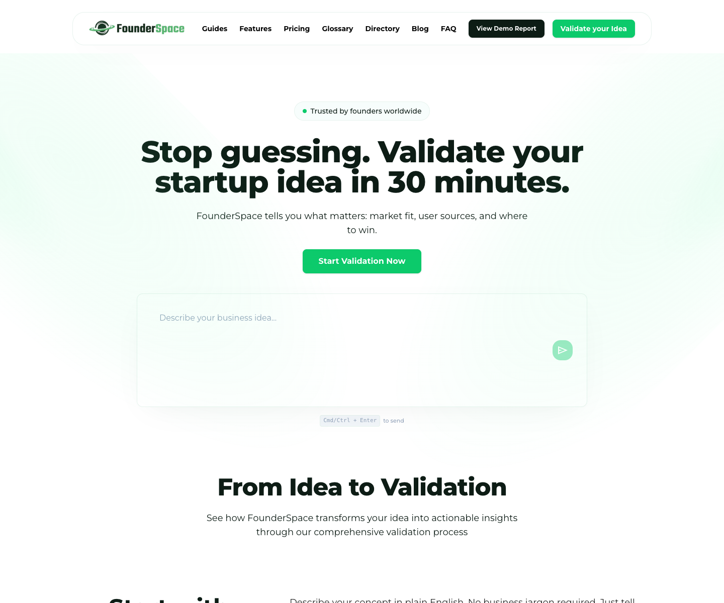 FounderSpace landing page screenshot
