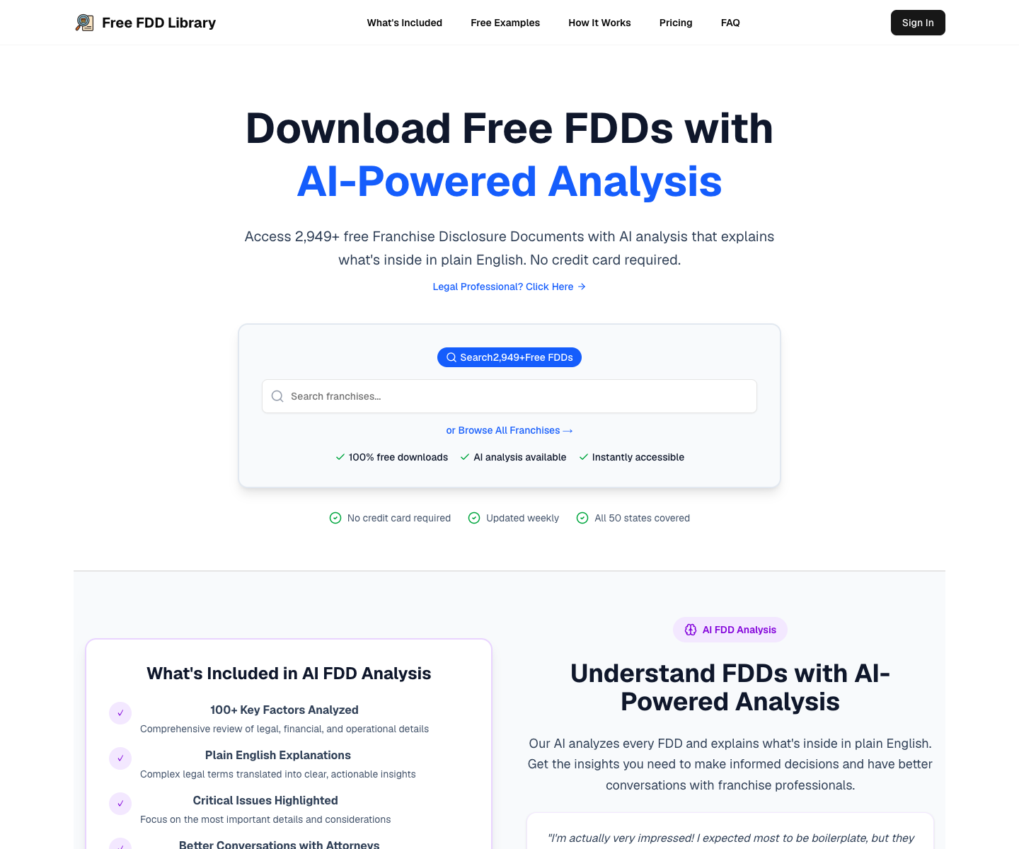 Free FDD Library landing page screenshot