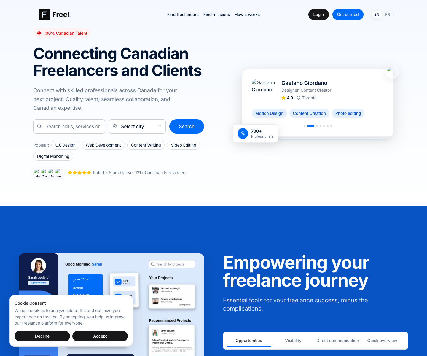 Freel Canada landing page screenshot