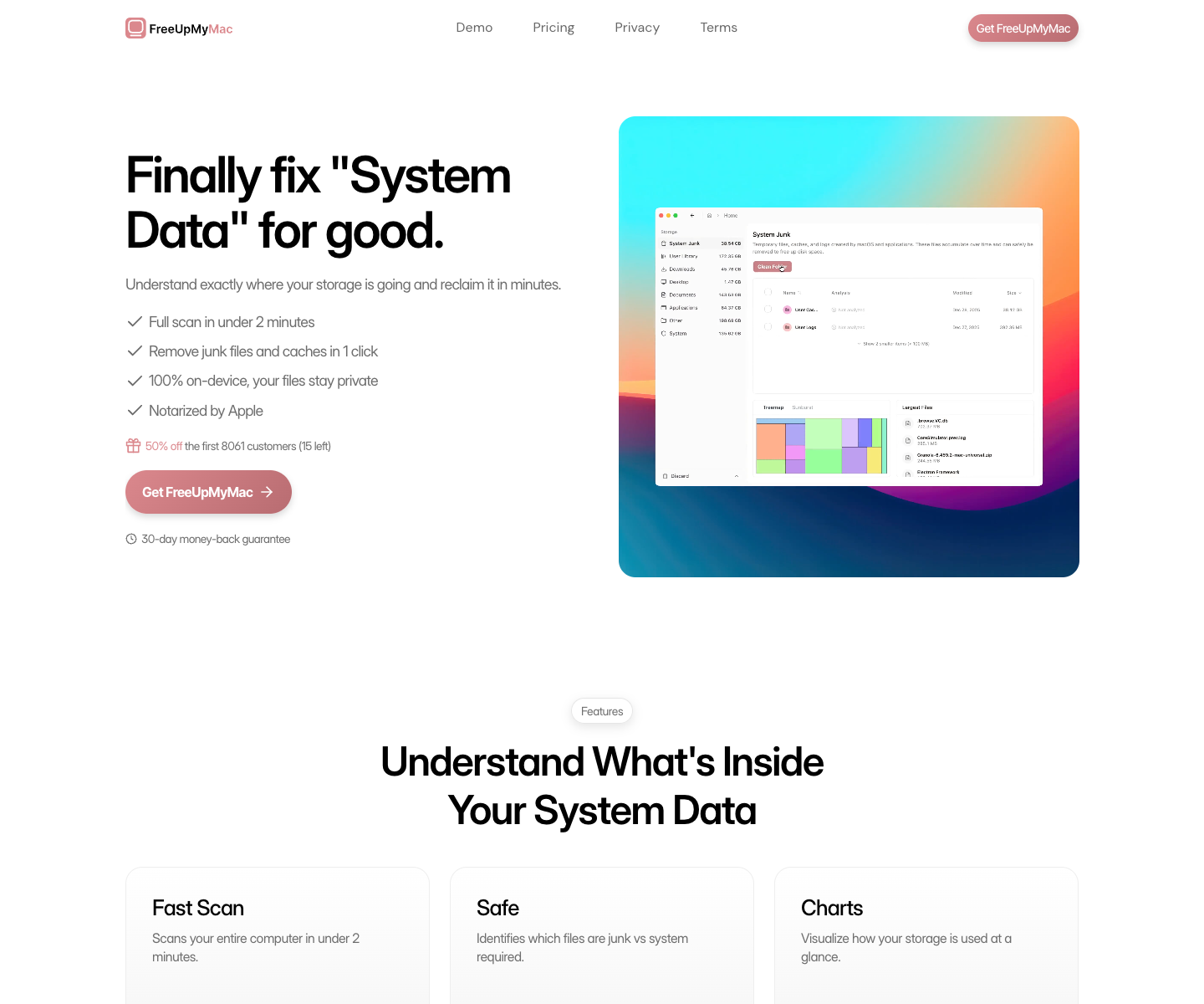 freeupmymac landing page screenshot