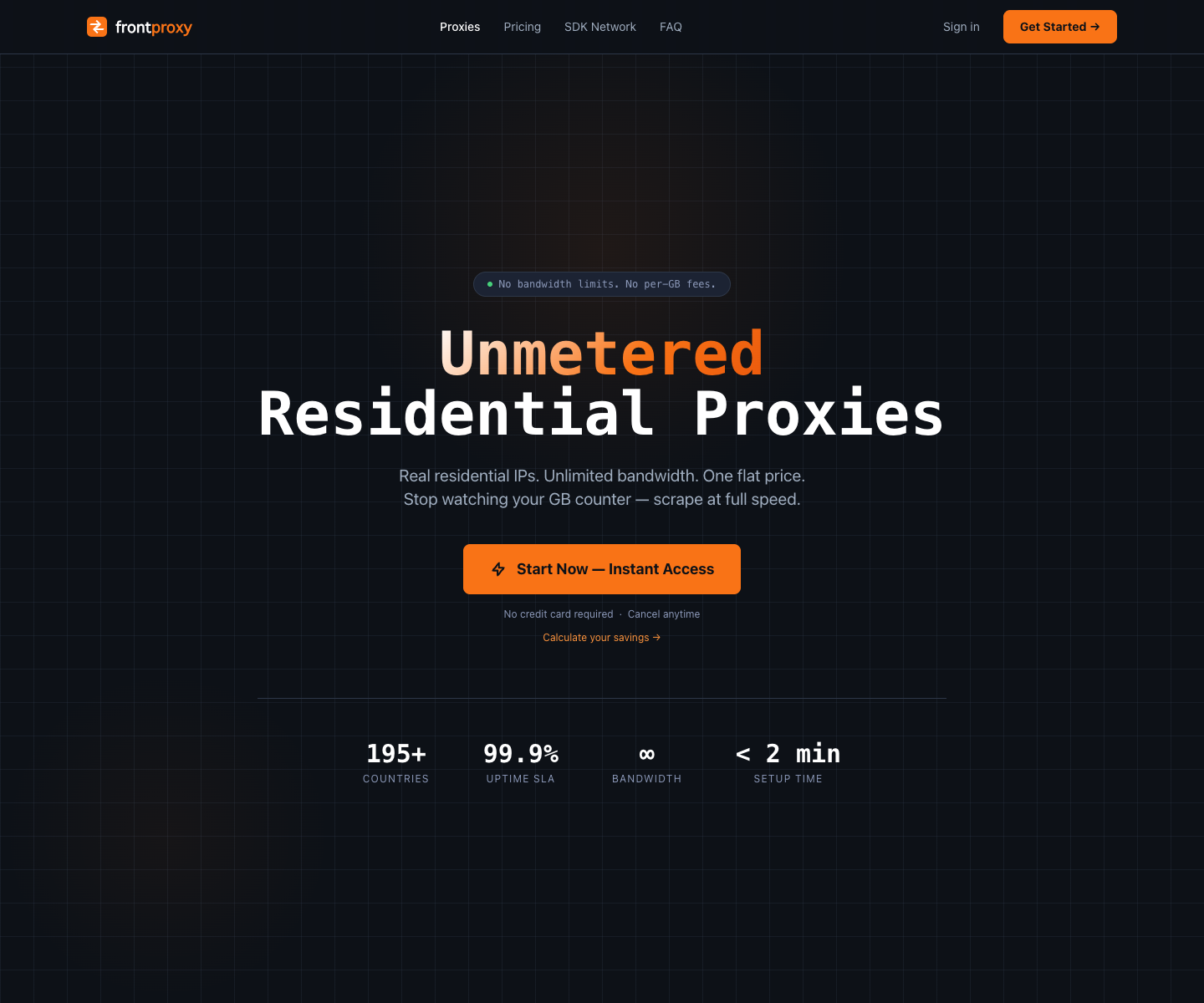 Frontproxy landing page screenshot