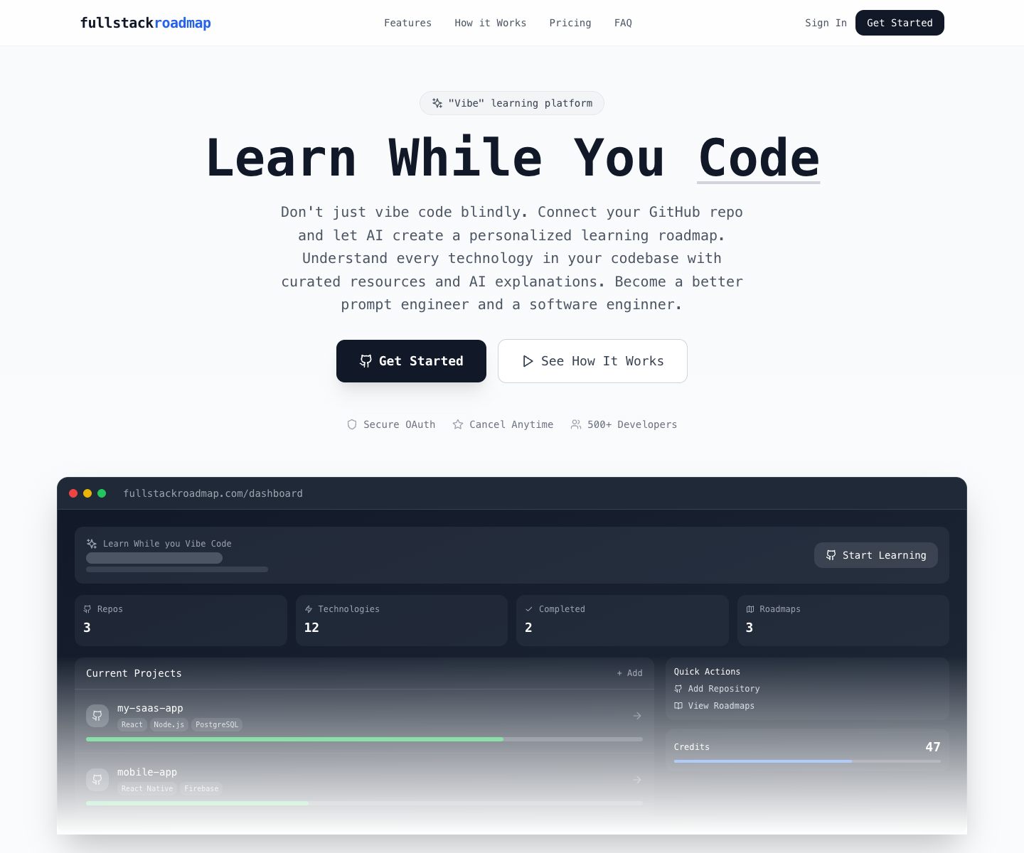 FullStackRoadmap landing page screenshot
