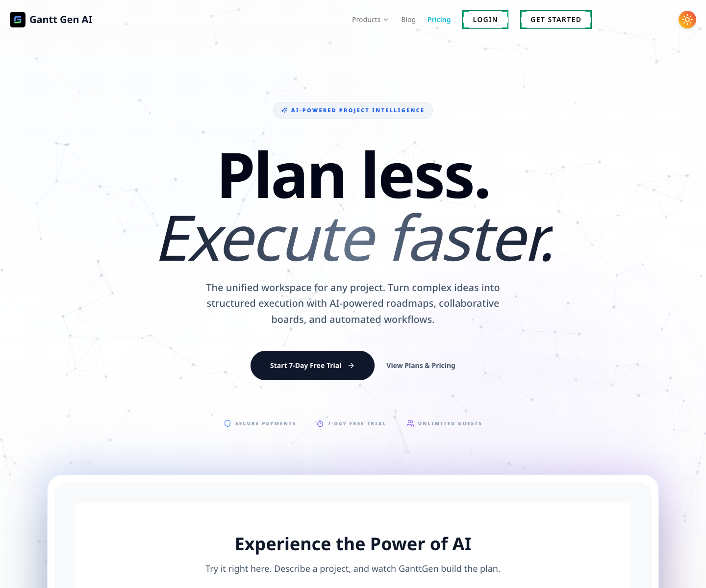Gantt Gen AI landing page screenshot