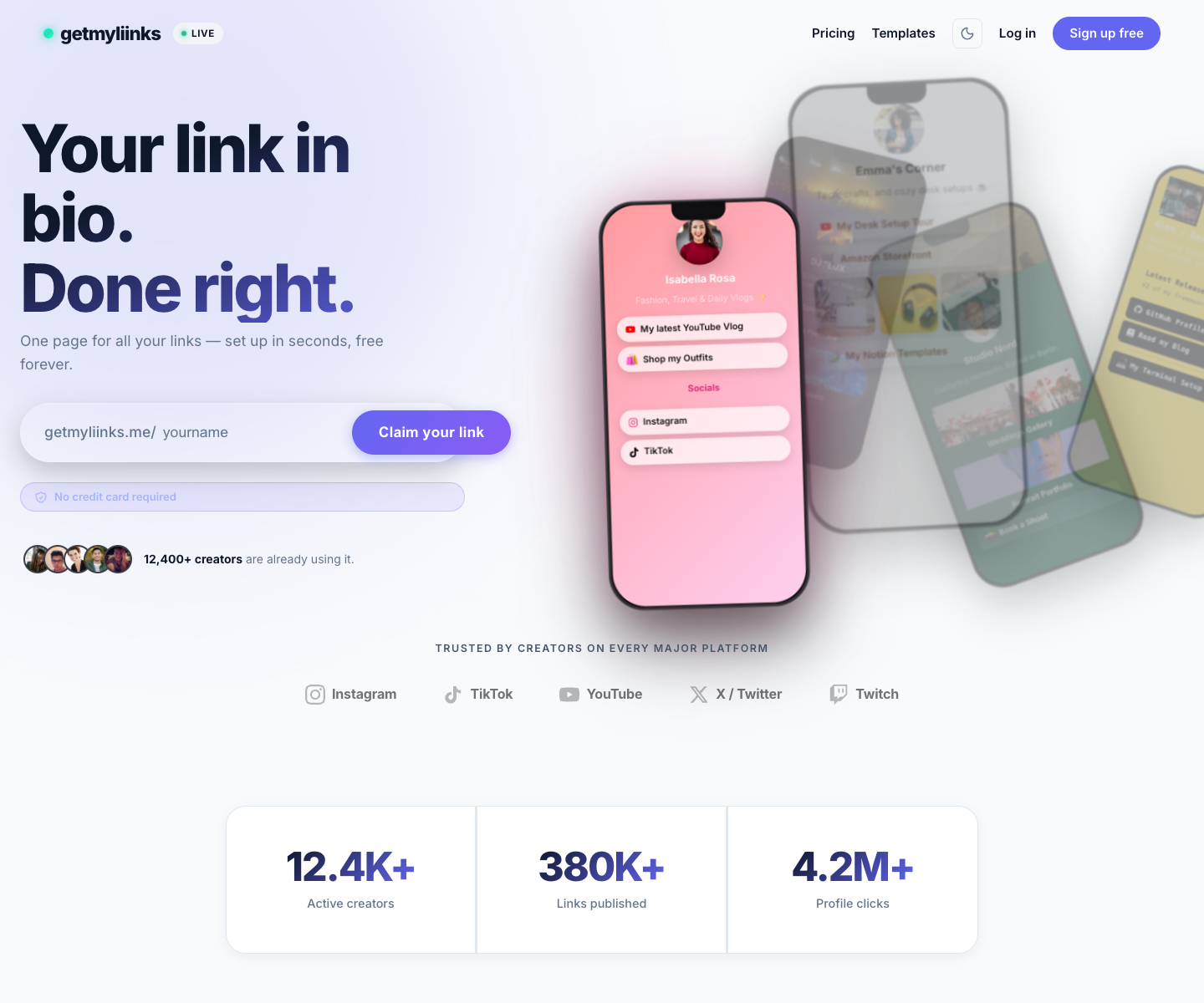 getmyliinks landing page screenshot