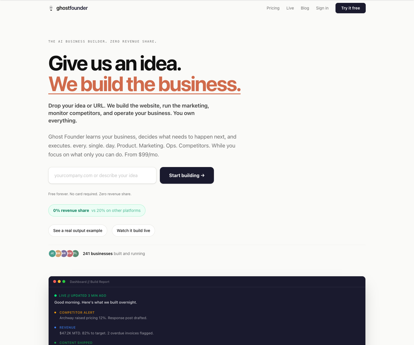 Ghost Cofounder landing page screenshot