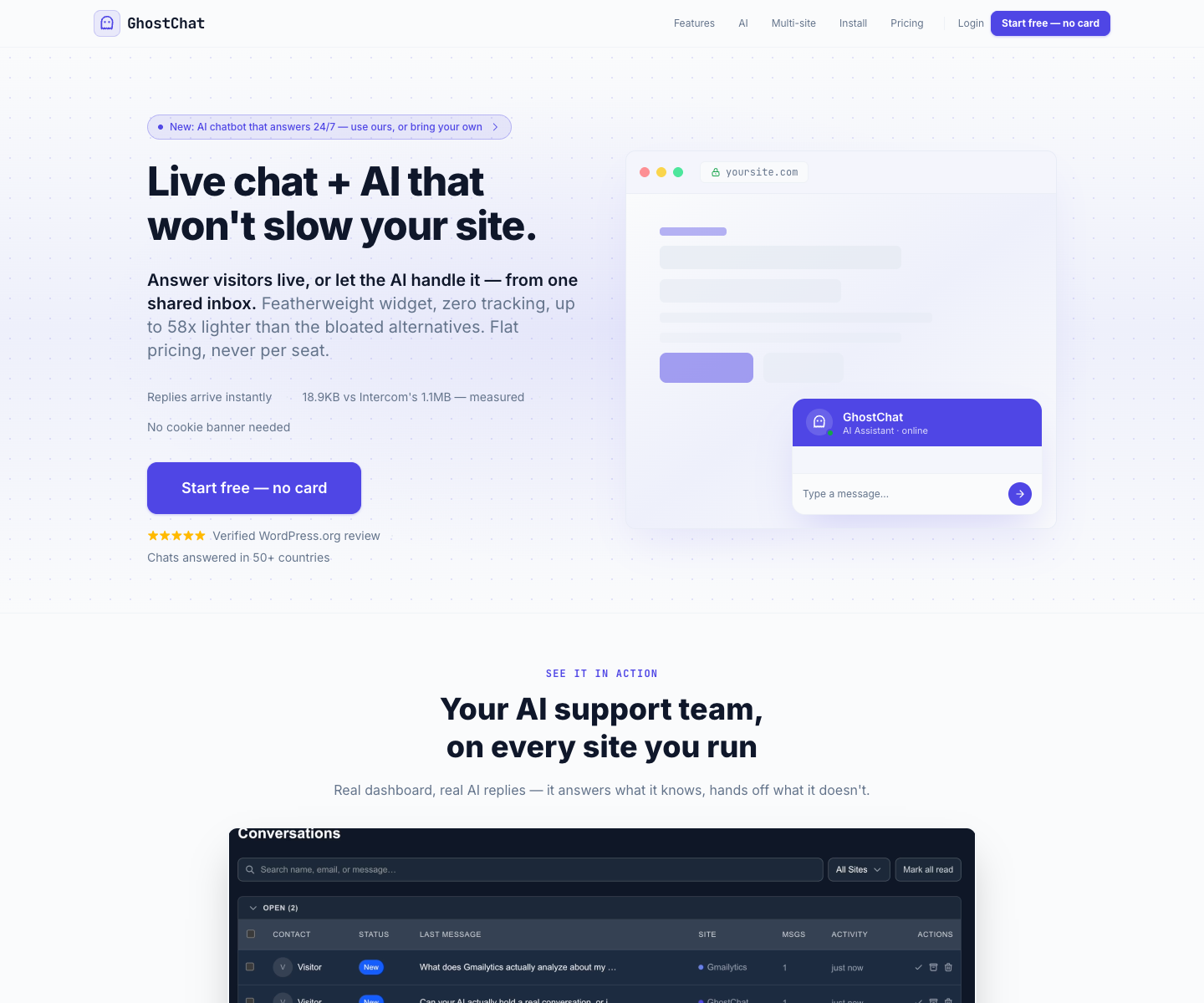 GhostChat landing page screenshot