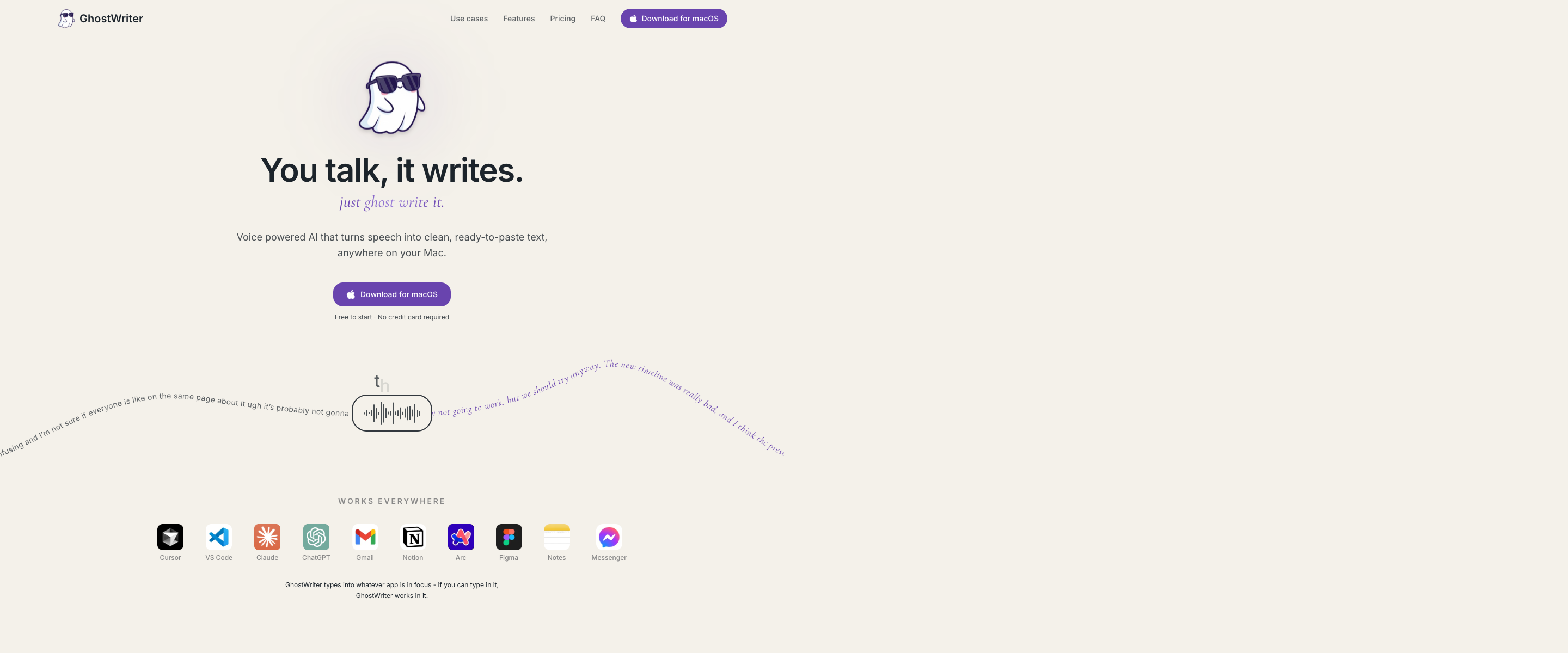 GhostWriter landing page screenshot