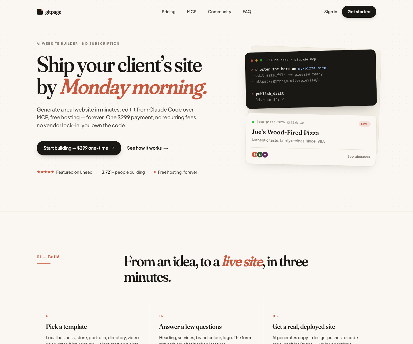 GitPage landing page screenshot