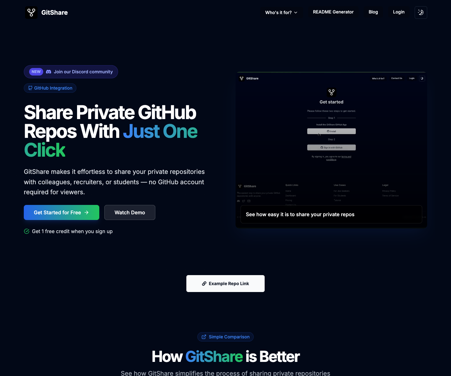 GitShare landing page screenshot