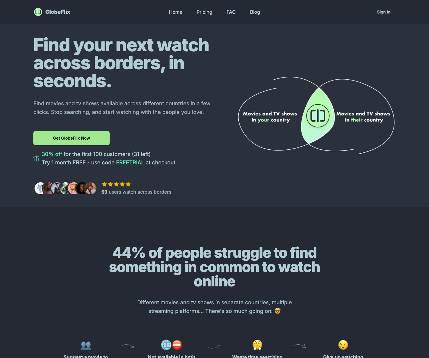 GlobeFlix landing page screenshot