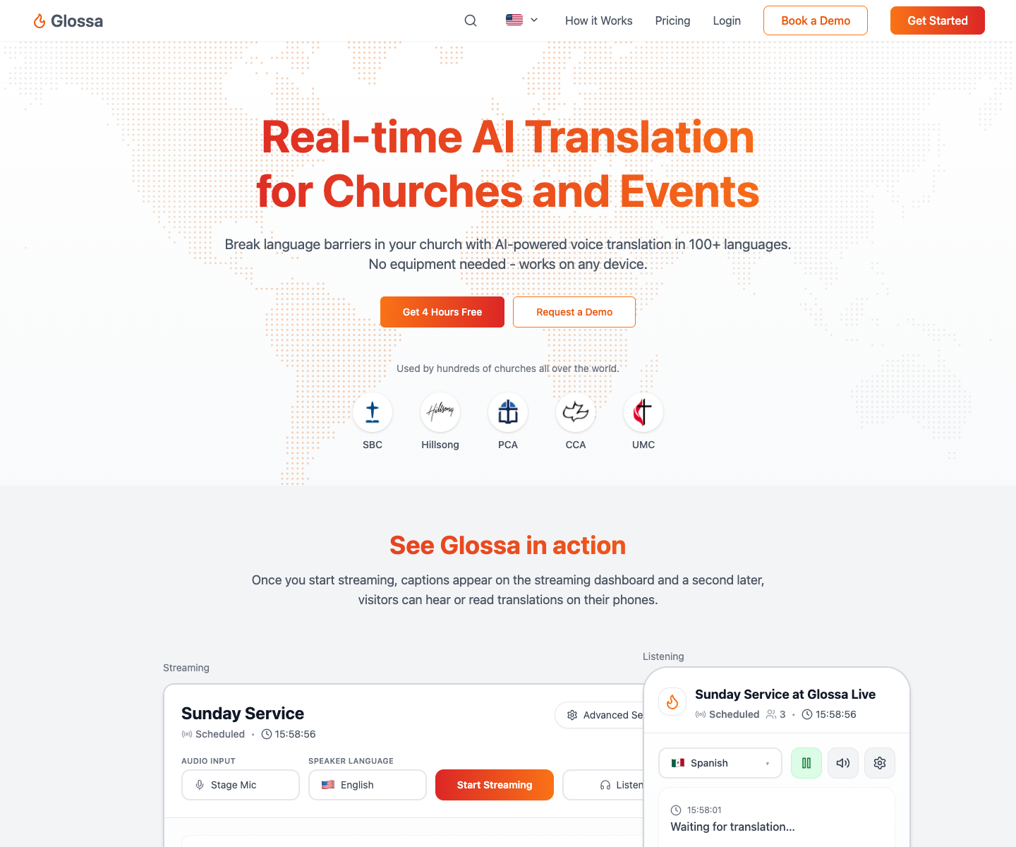 Glossa.live landing page screenshot