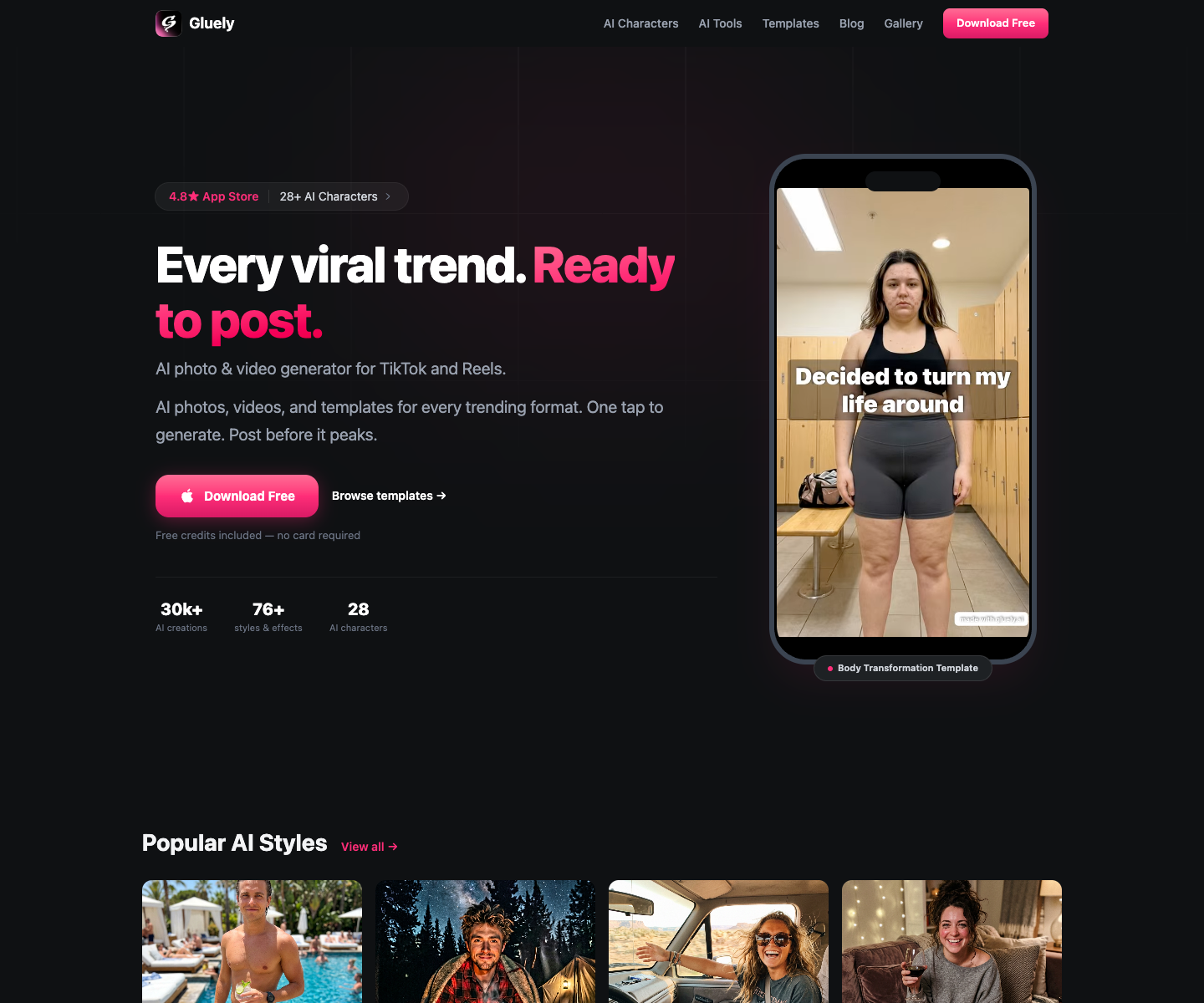 Gluely AI landing page screenshot