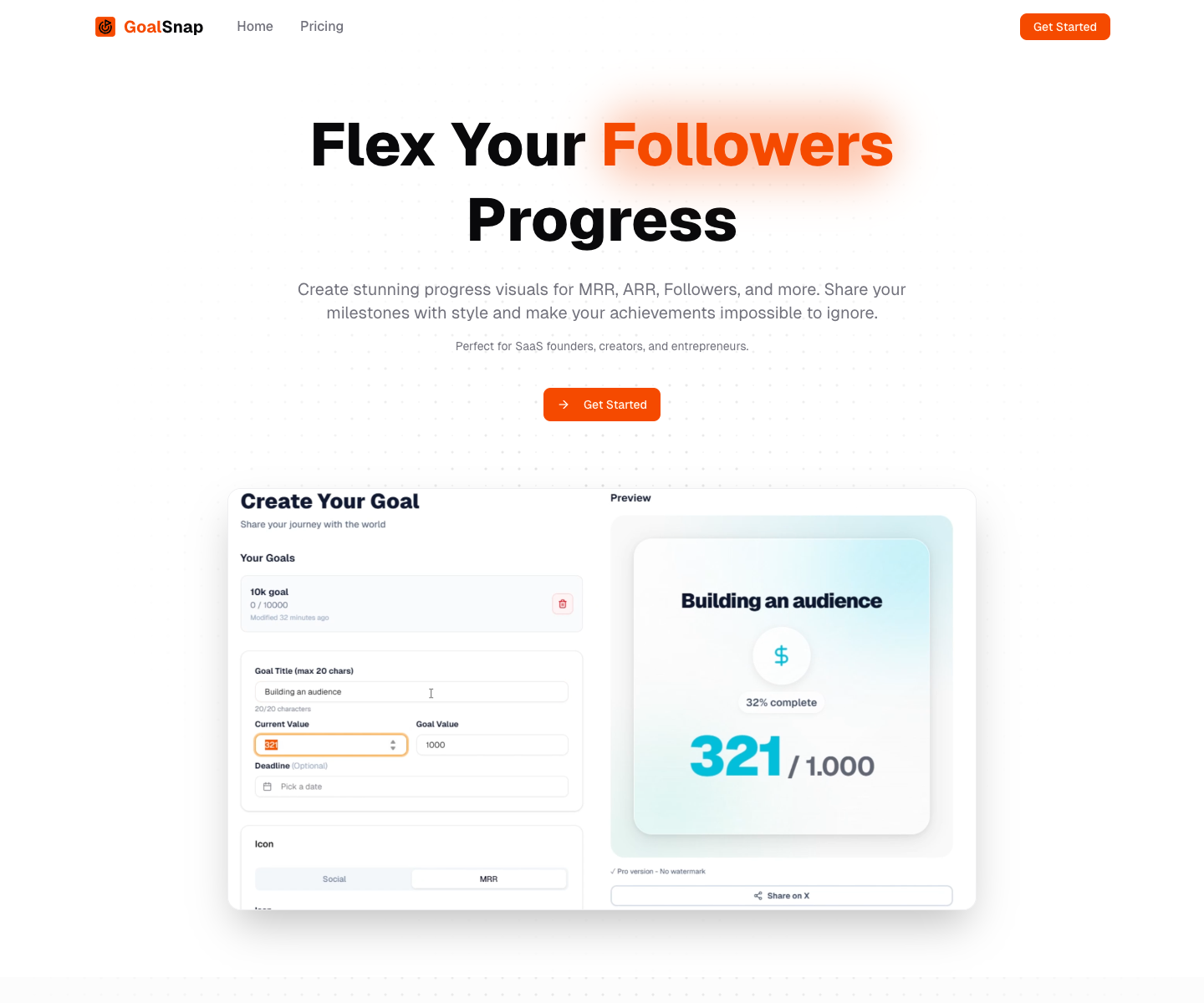 GoalSnap landing page screenshot