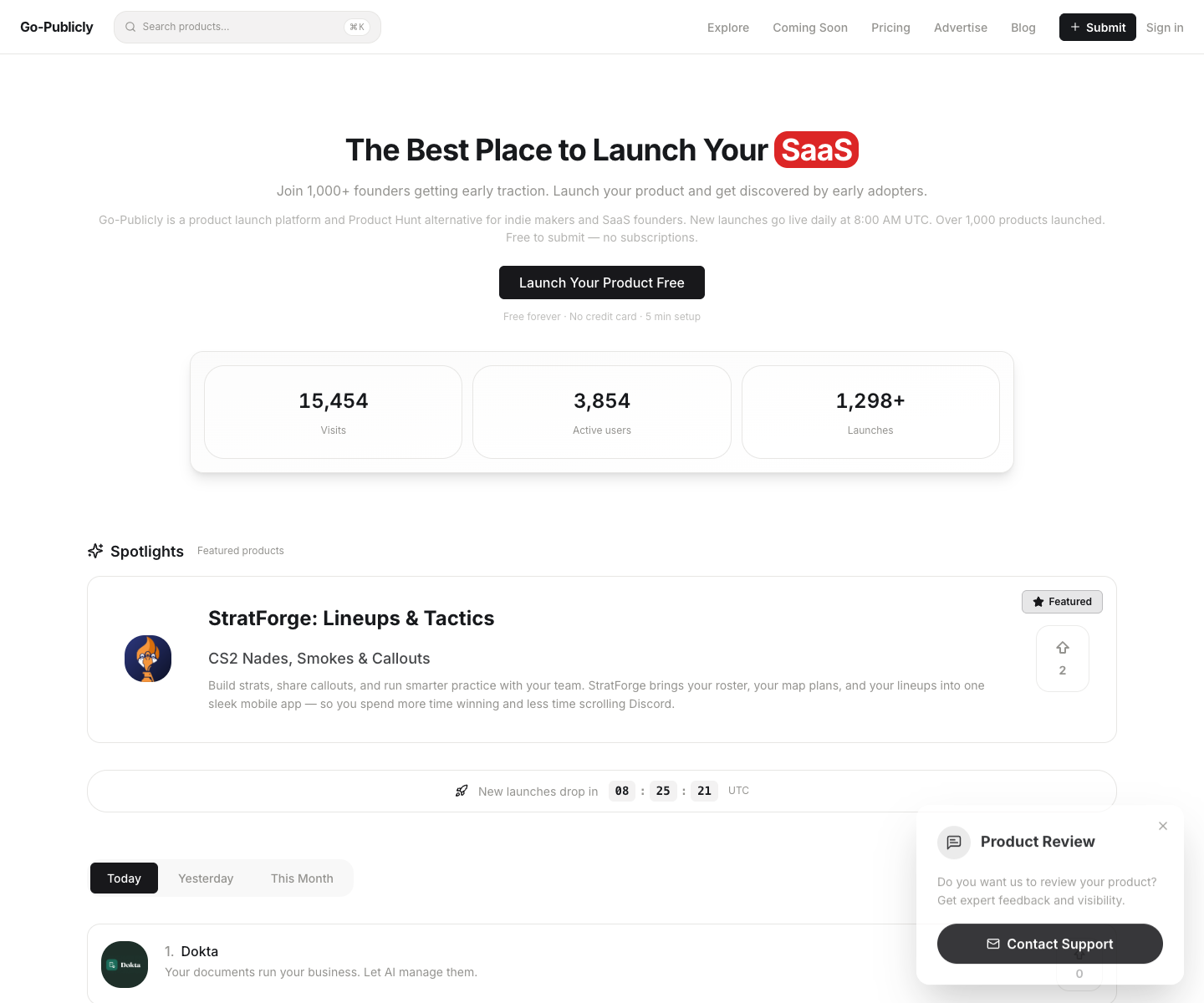 GoPublicly landing page screenshot