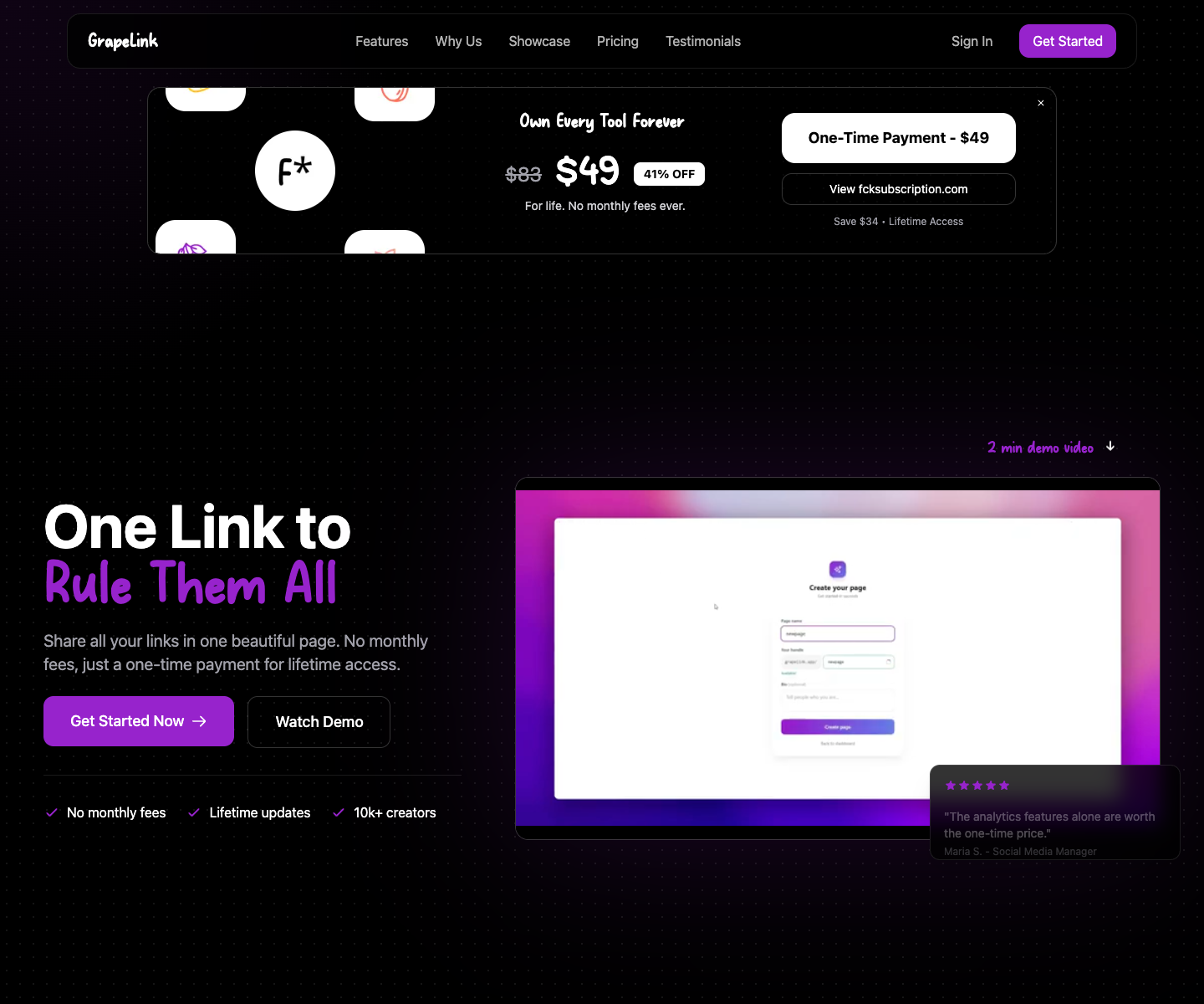 GrapeLink landing page screenshot