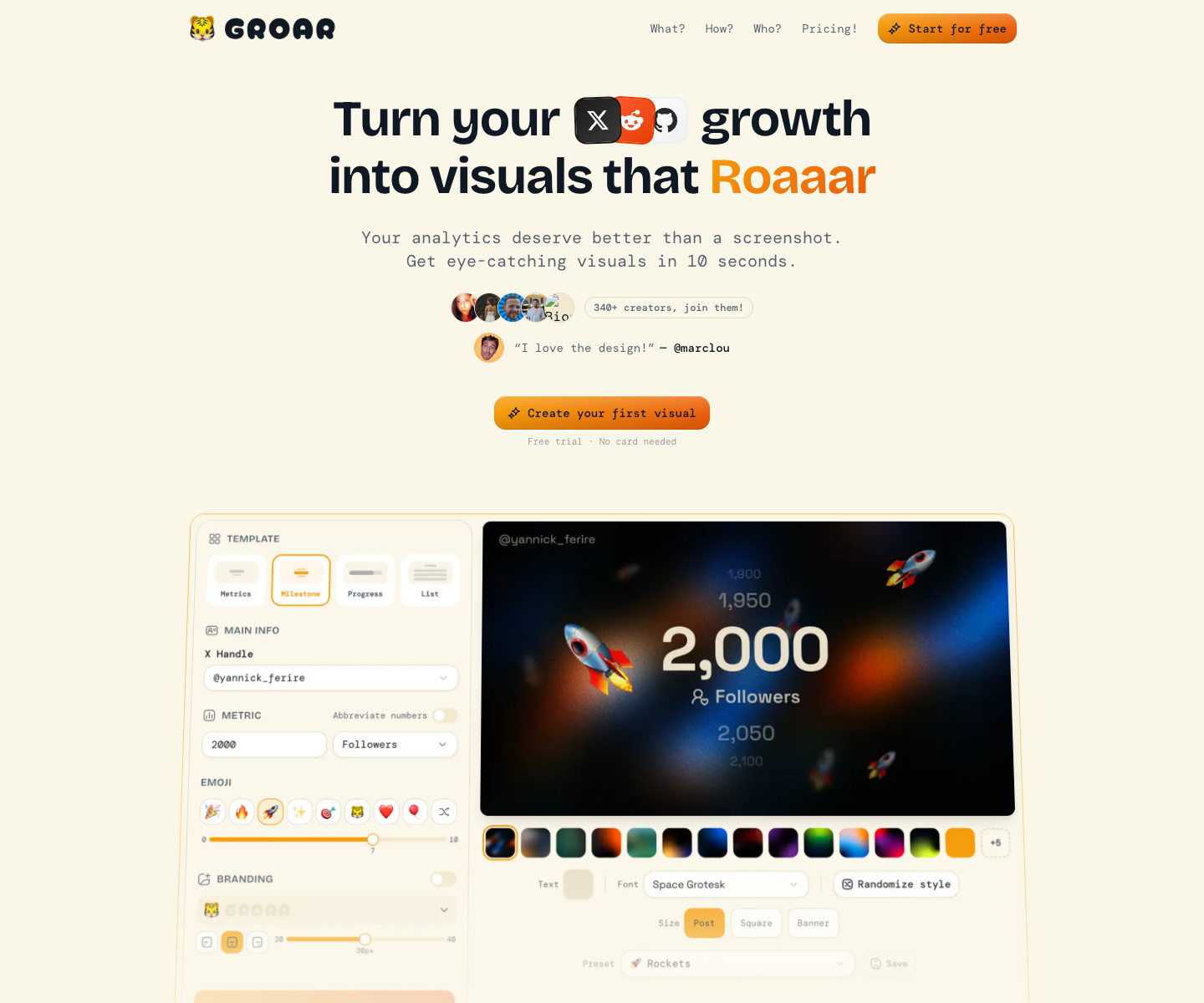 🐯 GROAR landing page screenshot