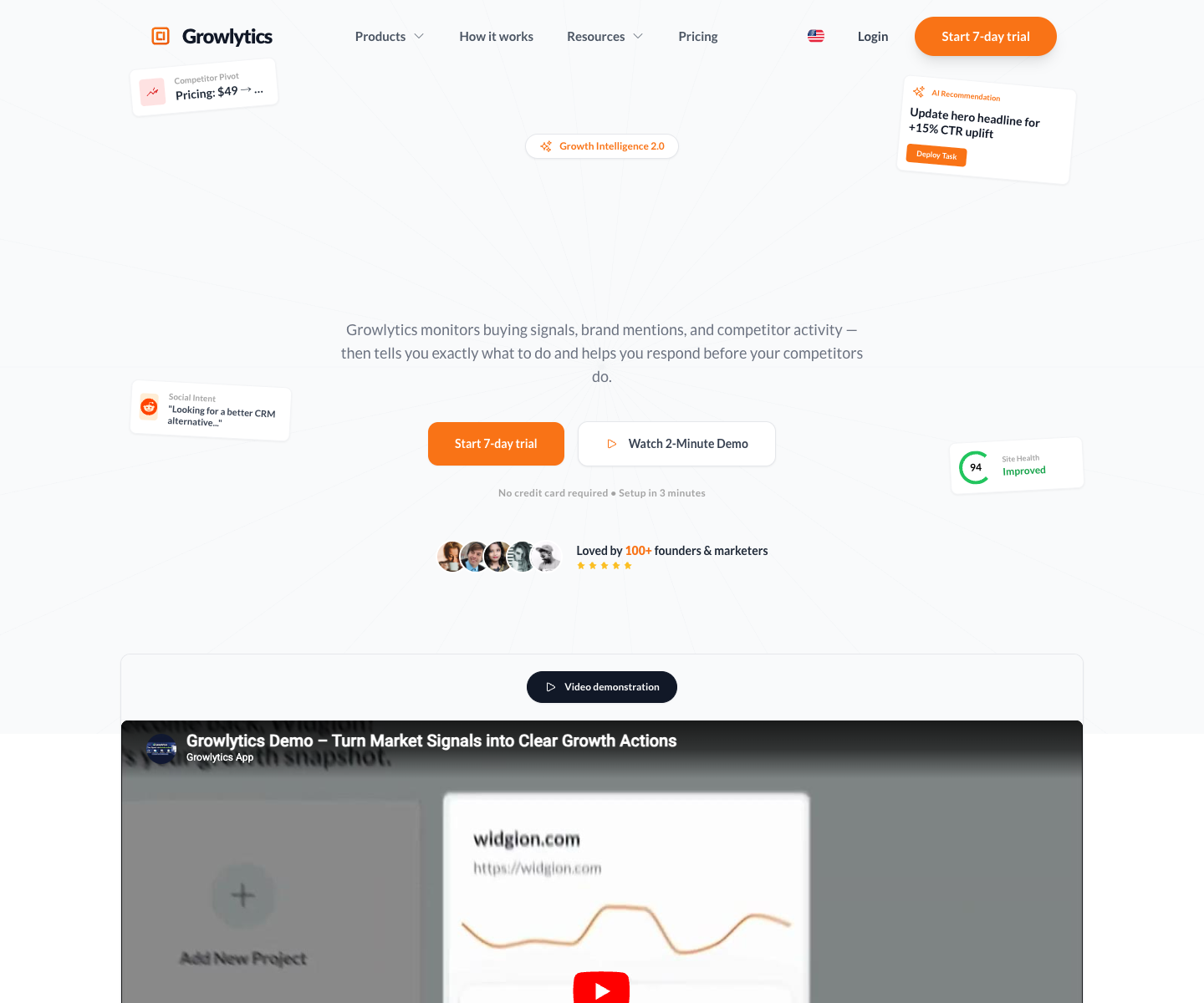 Growlytics landing page screenshot
