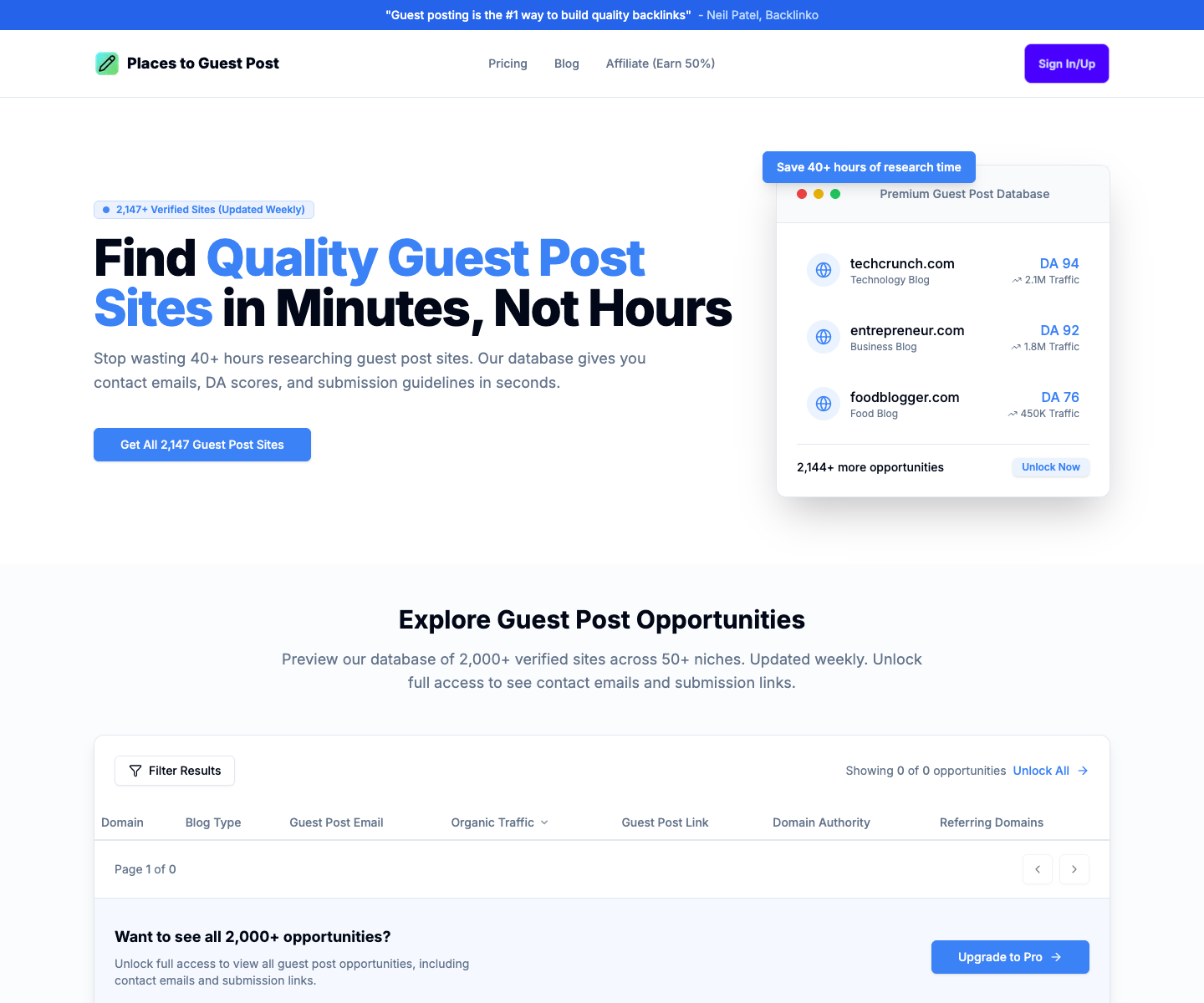 Guest Post DB landing page screenshot