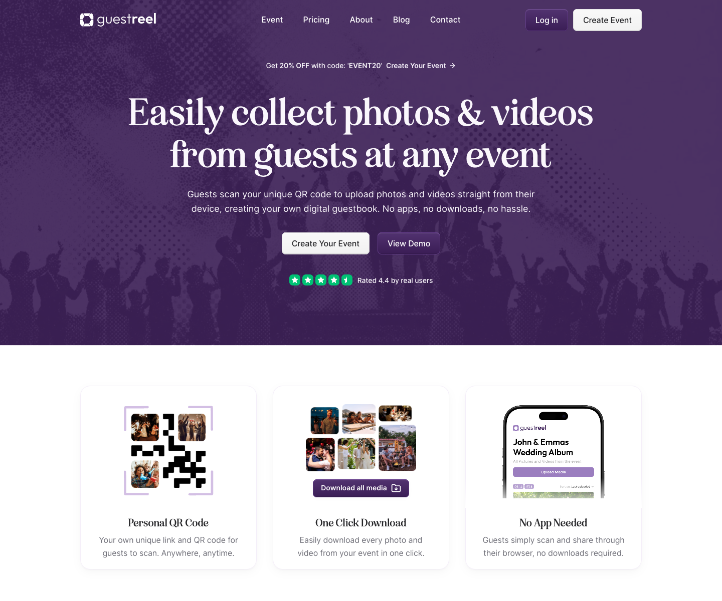 Guestreel landing page screenshot