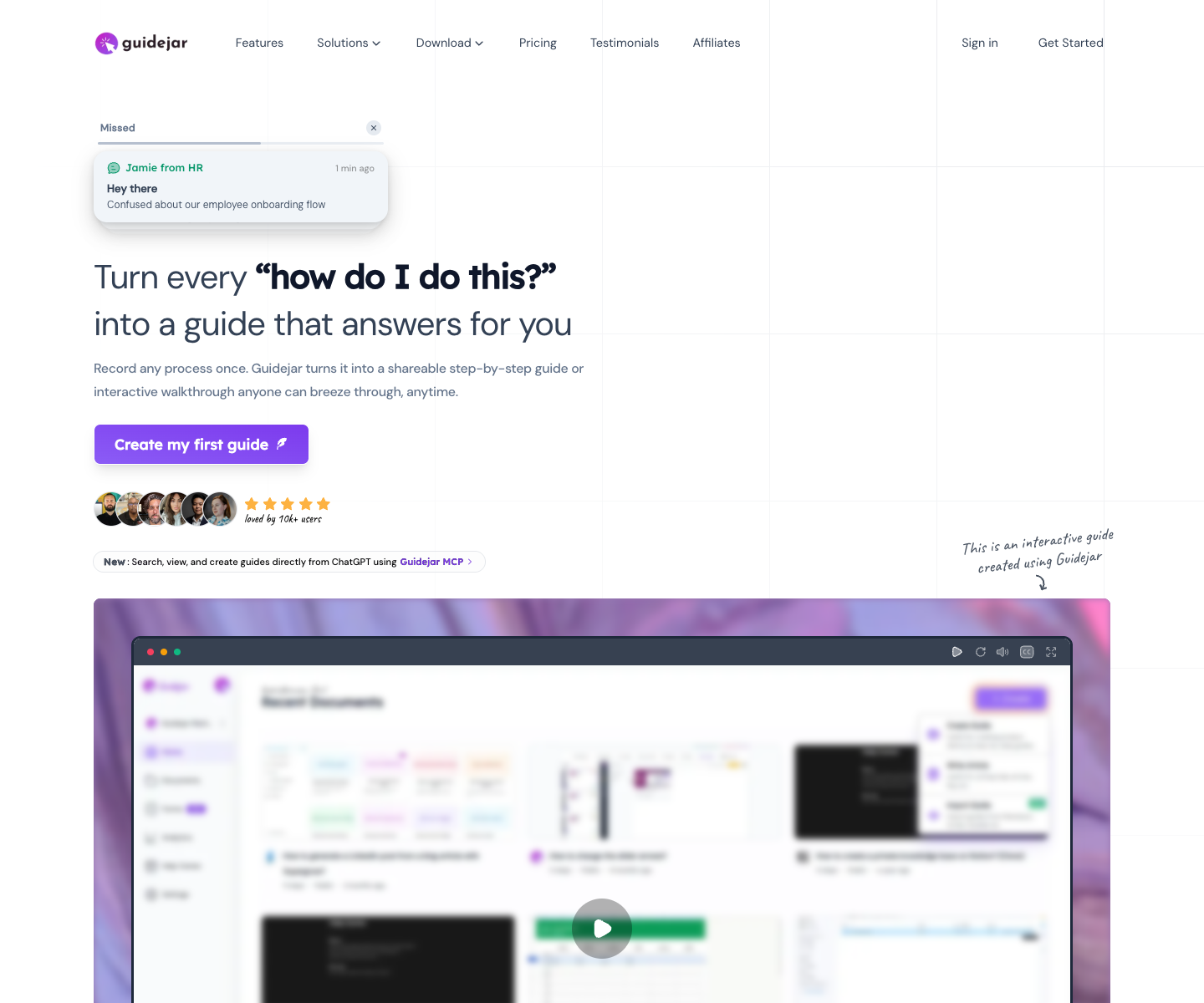 Guidejar landing page screenshot