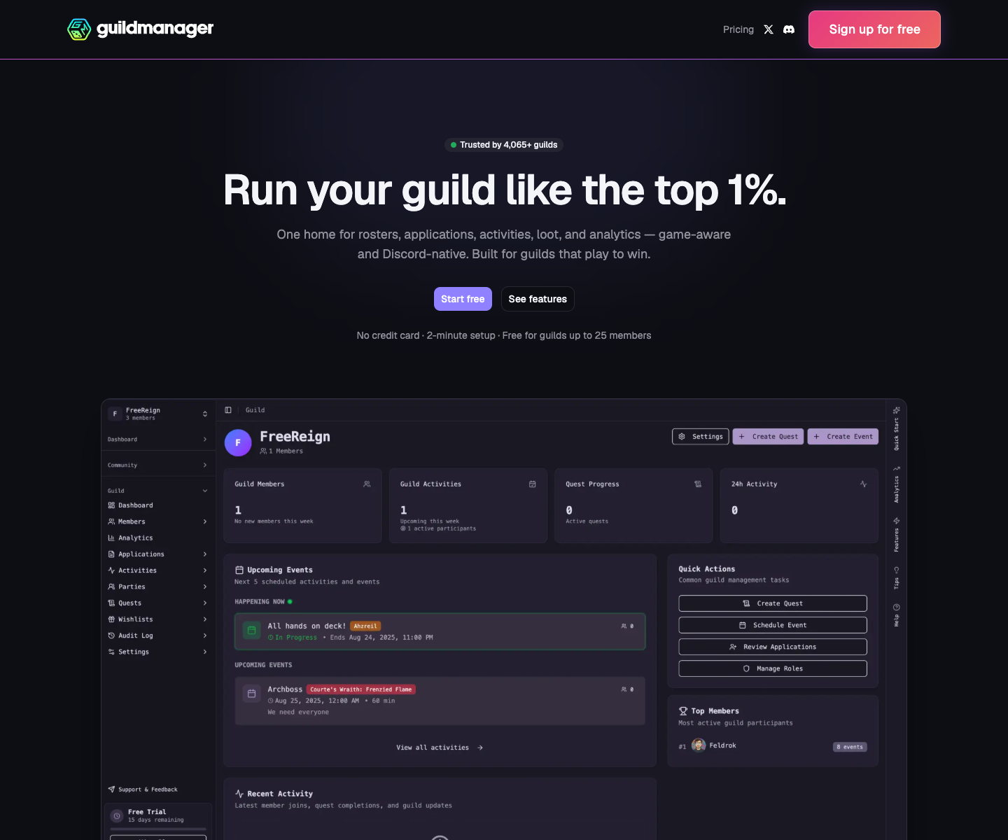 GuildManager landing page screenshot