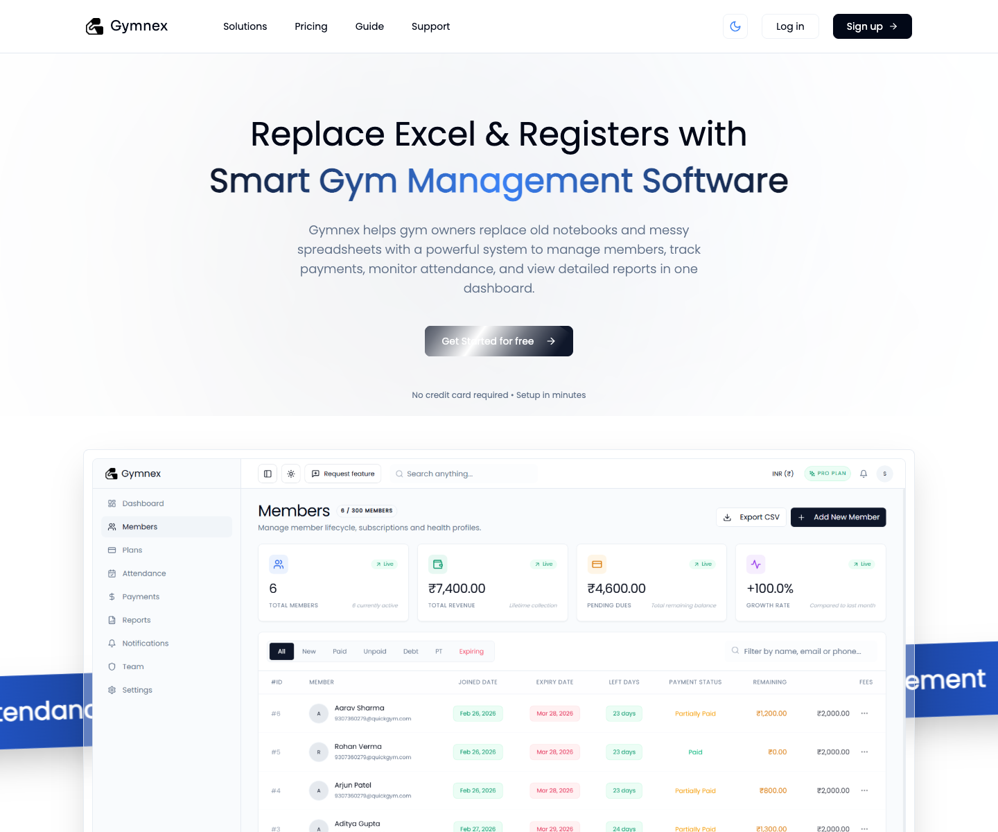 Gymnex landing page screenshot
